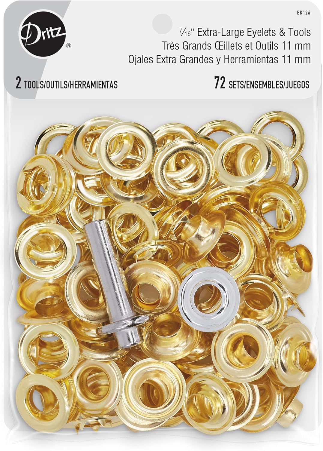Dritz 7/16" Extra-Large Eyelets with Tools, Gold, 72 Sets