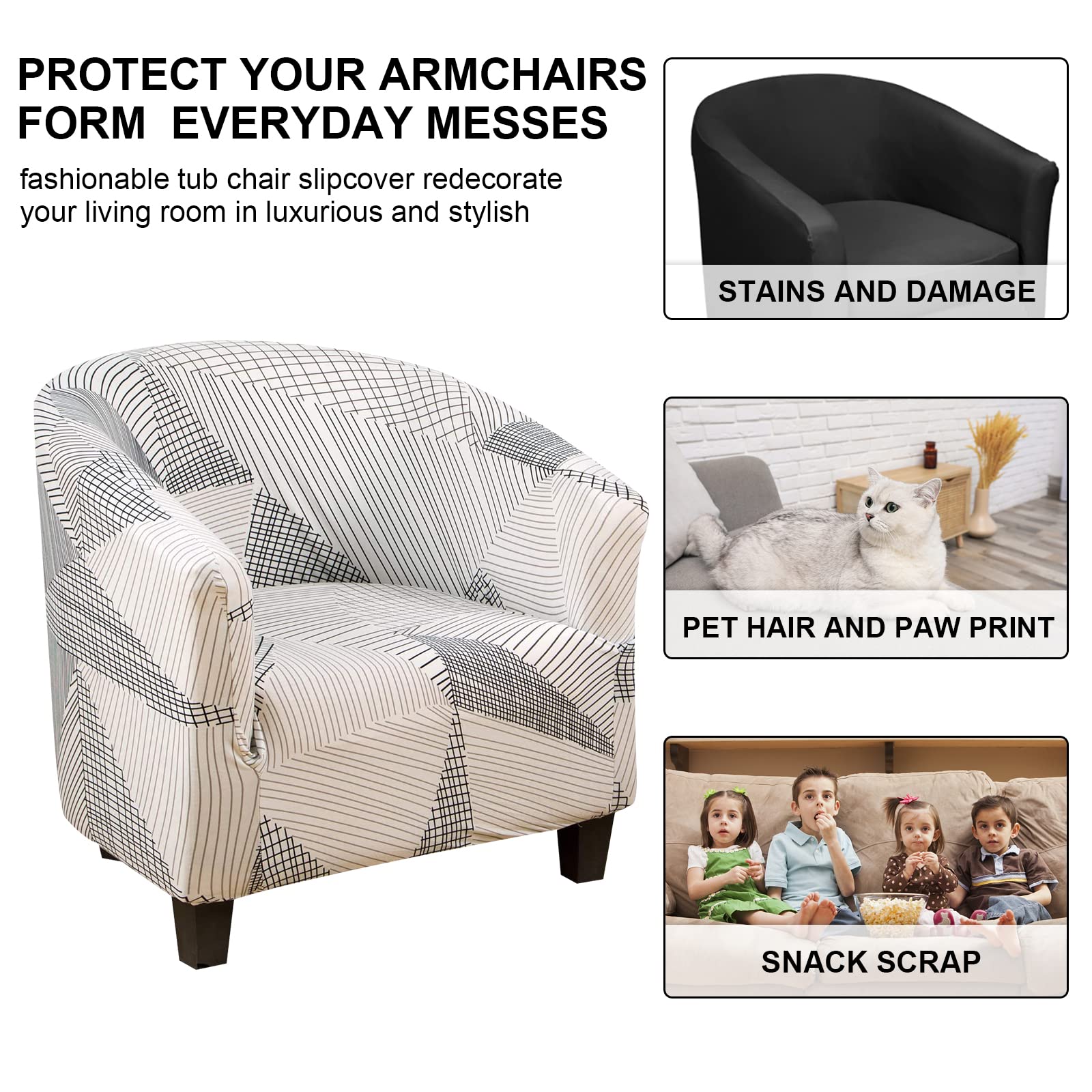 Lydevo Copripoltrona 1 Posto Elasticizzato,Copripoltrona con Cuscino Separato,Fodere per Poltrona da Cocktail Universale Lavabile Rimovibile,Coperture Protettive per Poltrona Club,Linea Bianca