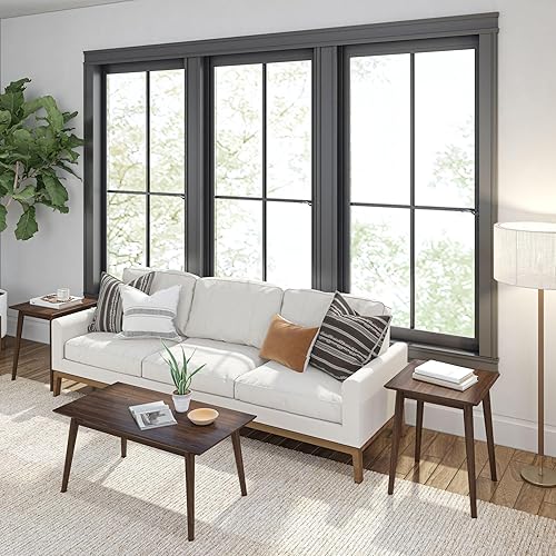 Miniatura 34 de Plank+Beam Mesa auxiliar de madera con almacenamiento, mesas auxiliares modernas de mediados de siglo para sala de estar, mesita de noche pequeña de