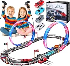 Electric Car Circuit, Luminous Circuit Car Child 1:64 Race Track – 4 LED Cars, 360° Circle, Socket, Lap-Counter, Track Car Child 6-12 Years Toys Gift (S)