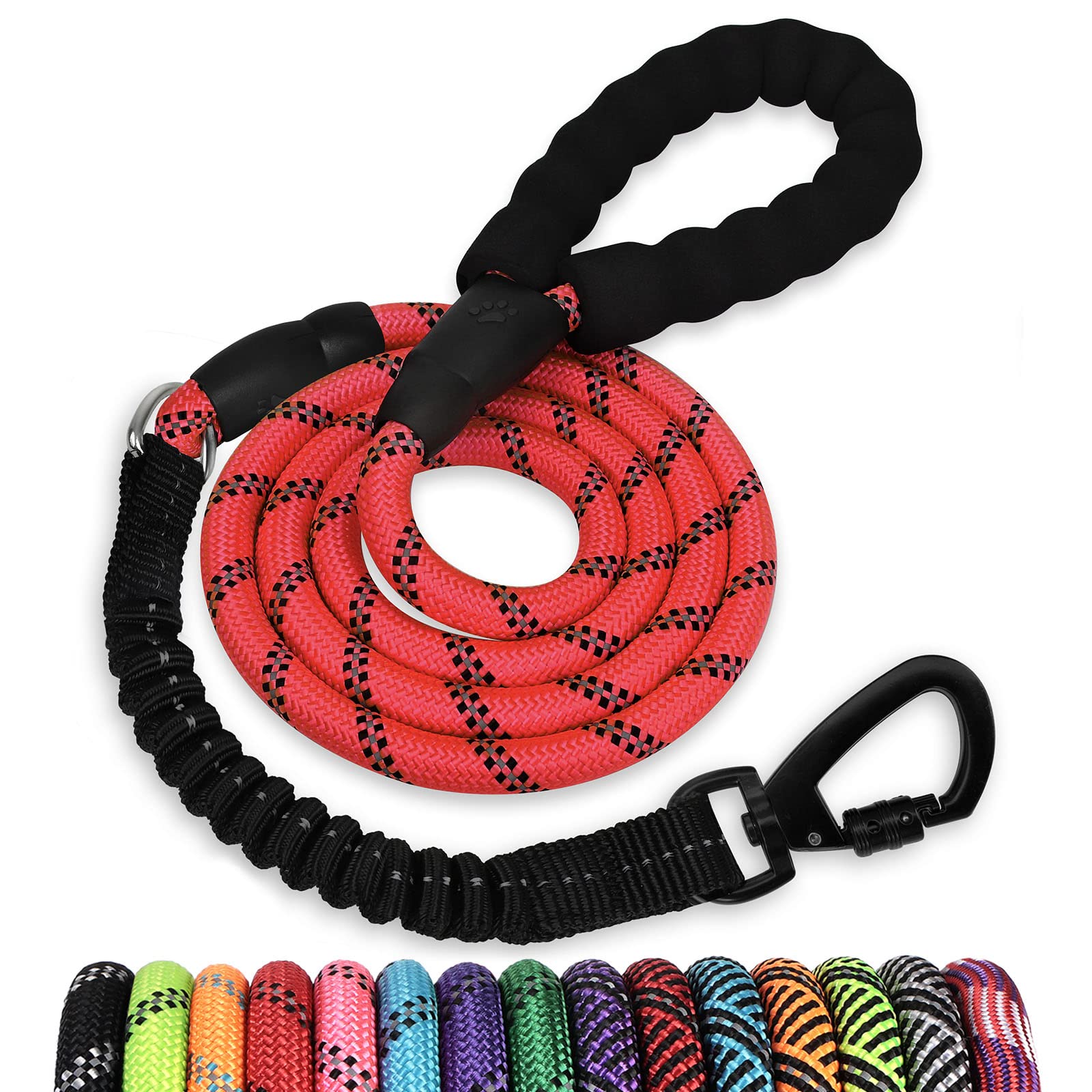 jenico Correa de Perro Fuerte de 6 pies - 1/2 Pulgadas con Correas elásticas para Perros e Hilos Altamente Reflectantes, Correa de Cuerda Resistente para Perros pequeños, medianos y Grandes (Rojo)