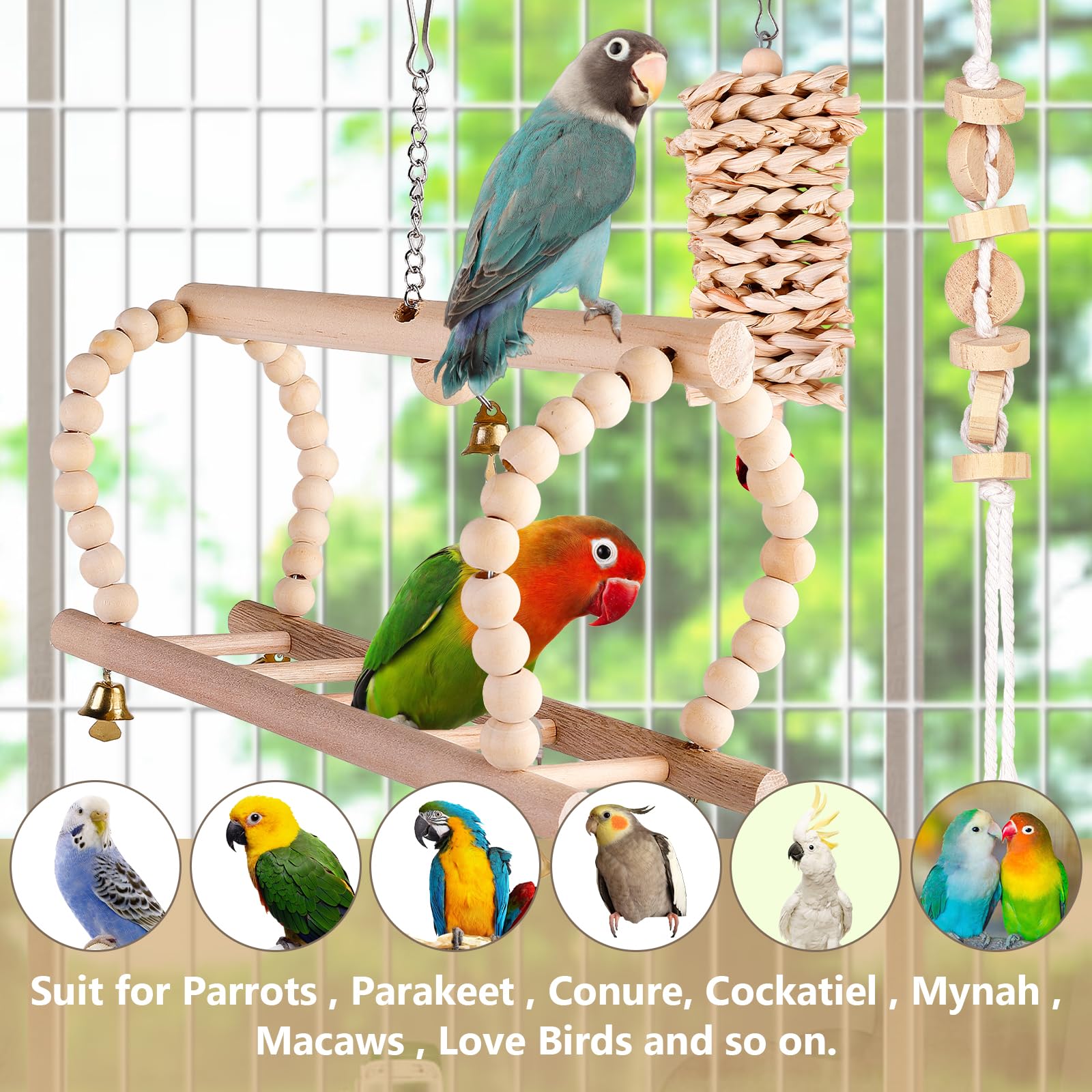 7-teiliges Vogelspielzeug Set - Schaukel, Glocken & Kauspielzeug Für Wellensittiche