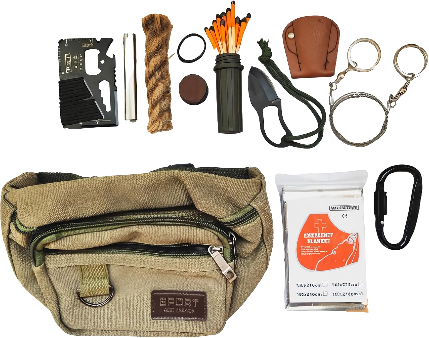eGreen Survival Fire Starter Kit – Windproof Matches, Wax Rope, Cable Saw, Emergency Blanket, 14-in-1 Survival Tool – Bug Out Gear for Camping, Hiking, Earthquake Prep