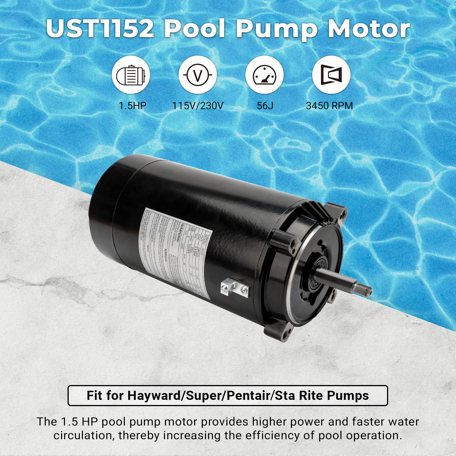 ZEKU　M Amazon.com: UST1152 Swimming Pool Pump Motor Kit 1.5HP, 115