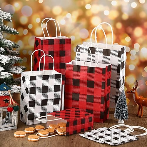 Miniatura 6 de Faccito Christmas Paper Bags Buffalo Plaid Kraft Paper Gift Bag Assorted Sizes Gift Wrap Bags with Handle Paper Bags Bulk for Christmas Holiday