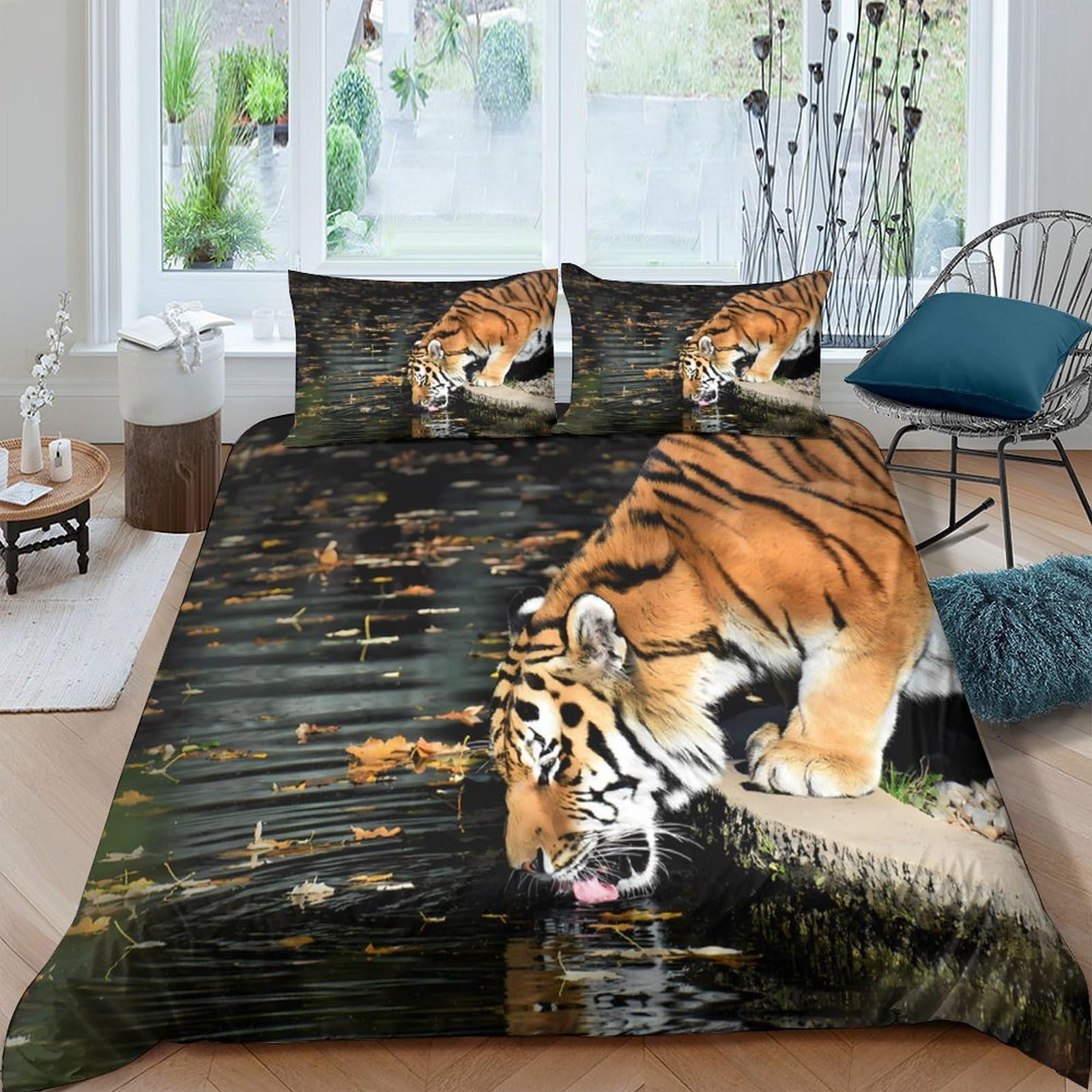 Ctjqhvkz Style-9 3D Printed Tiger Reflection Fitted Sheet Microfiber Animal Pattern Bed Sheet For Bedroom Dorm Mattress Cover Decor Single（135X200cm）