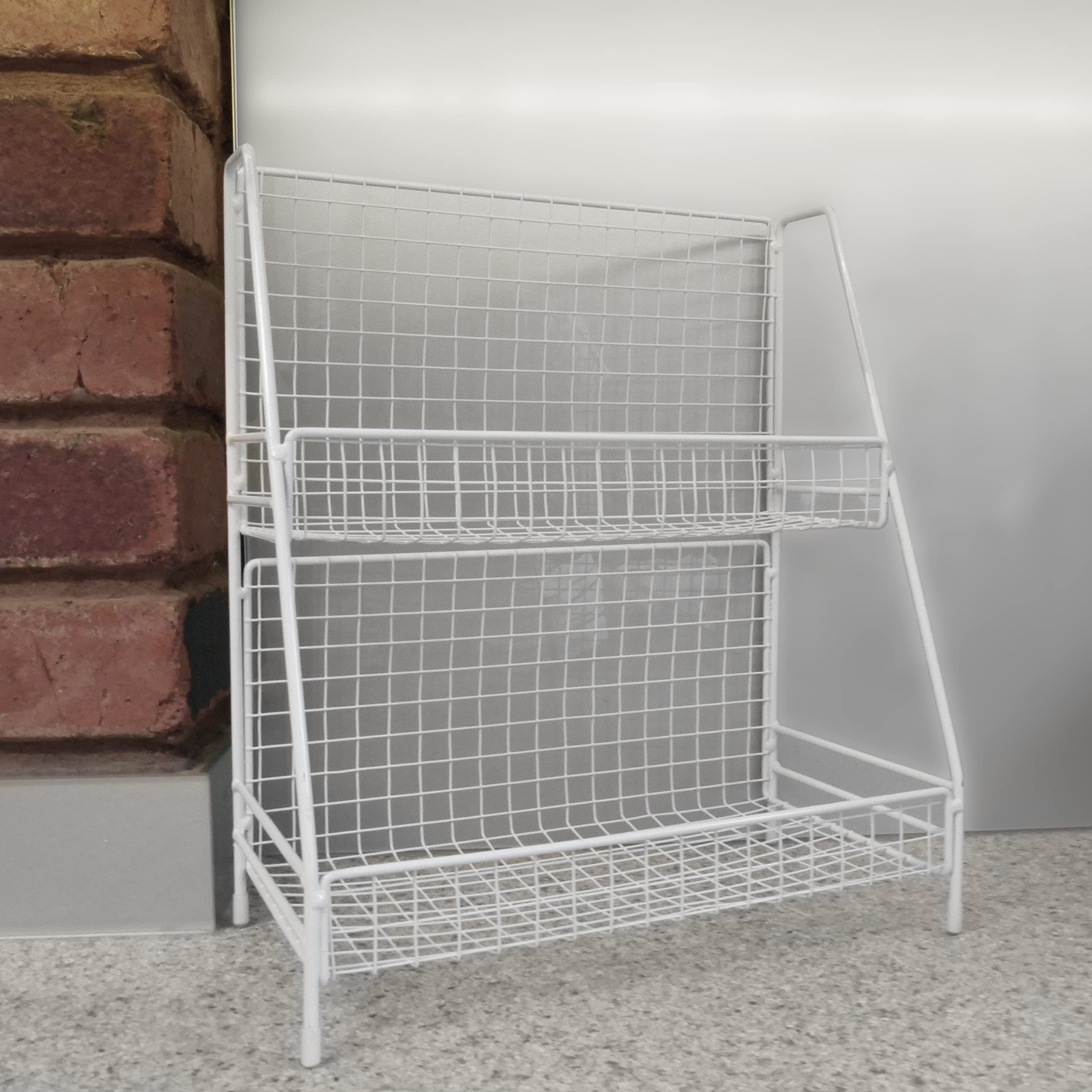 Ablerhome Decor 2 Tier Spice Rack Organiser Rack Free Standing Storage Wire Basket Cabinet Shelf Pantry Office Kitchen Bathroom (White:35x30cm)