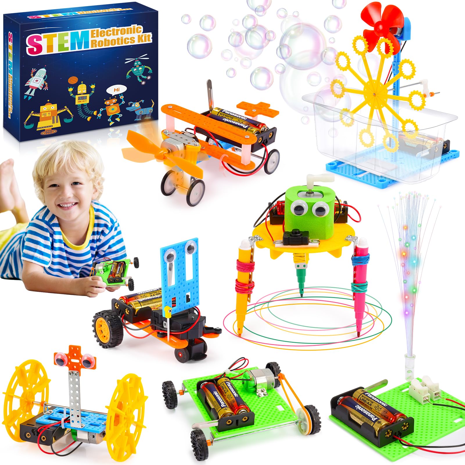iKidiki Science Experiments for Kids, 7 Stck STEM Robotics Science Kit Toys for 6 7 8 9 10 11 12 Year Old Boys Girls Stem Toys Boys Toys Age 6-12 Electronics Kit Gifts for 6-12 Year Old Kids
