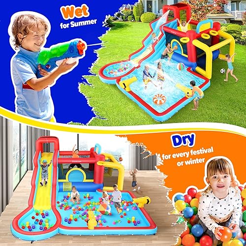AKEYDIY Casa inflable de rebote de tobogán acuático 13 en 1, olas de cascada, Mega toboganes acuáticos, gran casa de rebote de agua, gorila de