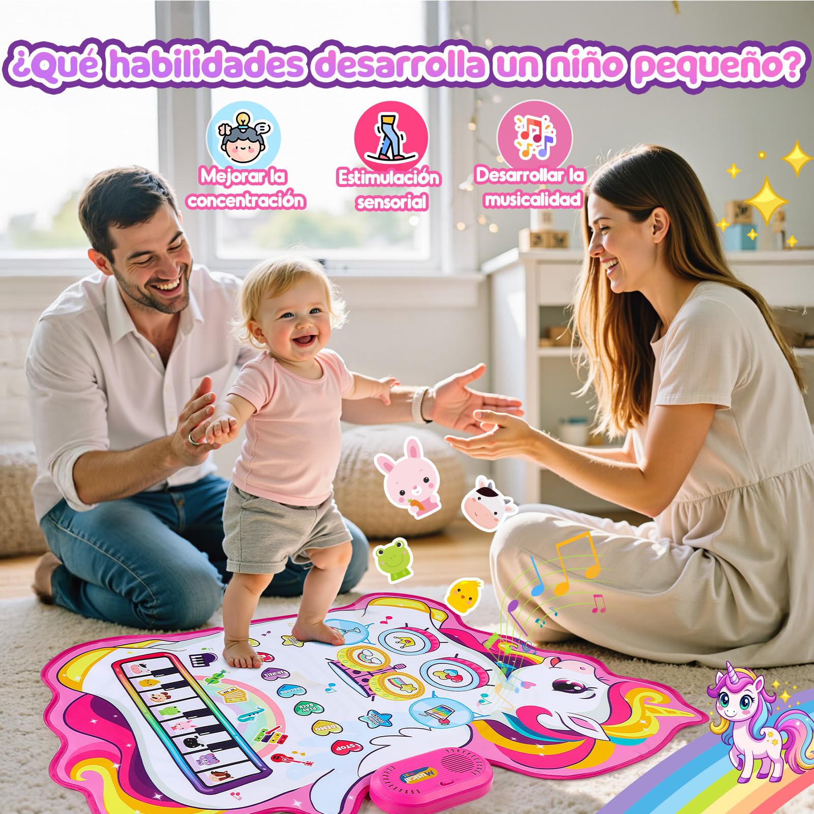 Gralal Unicornio Juguetes Niña 1 Año, Alfombra Musical 3 En 1 con 6 Instrumentos Y Grabación Juguetes Regalo 1 2 Niña Años, Piano Infantil Juegos Juguetes Montessori Educativos Sensoriales Bebe 1 Año