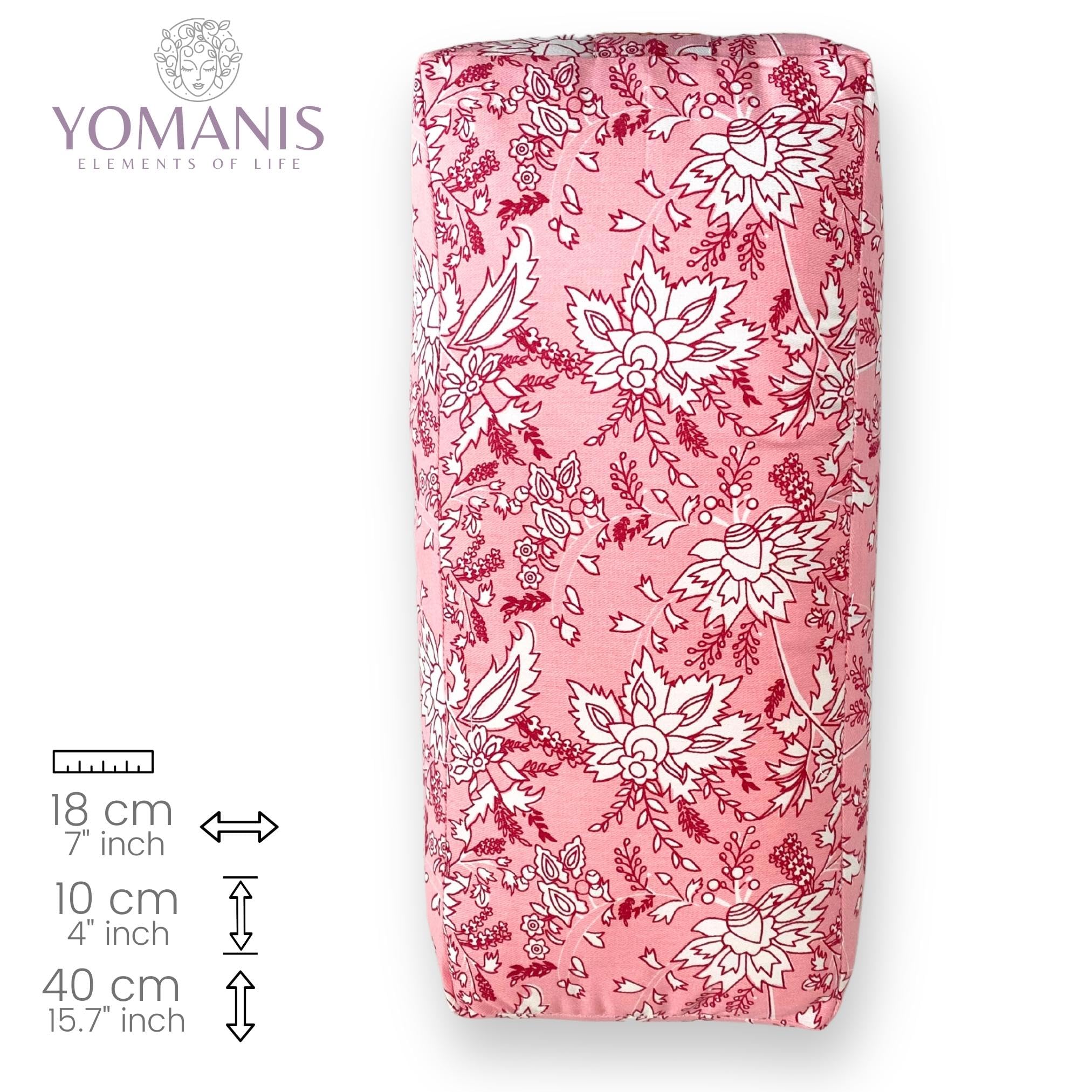Balisa Reise Bolster Kissen 40x18x10cm für Yoga und Meditation, Baumwolle gefüllt, fest und stabil, Sozial&fair natürlich&Bio Cotton Öko Tex Zertifiziert. Ideal für Yoga unterwegs