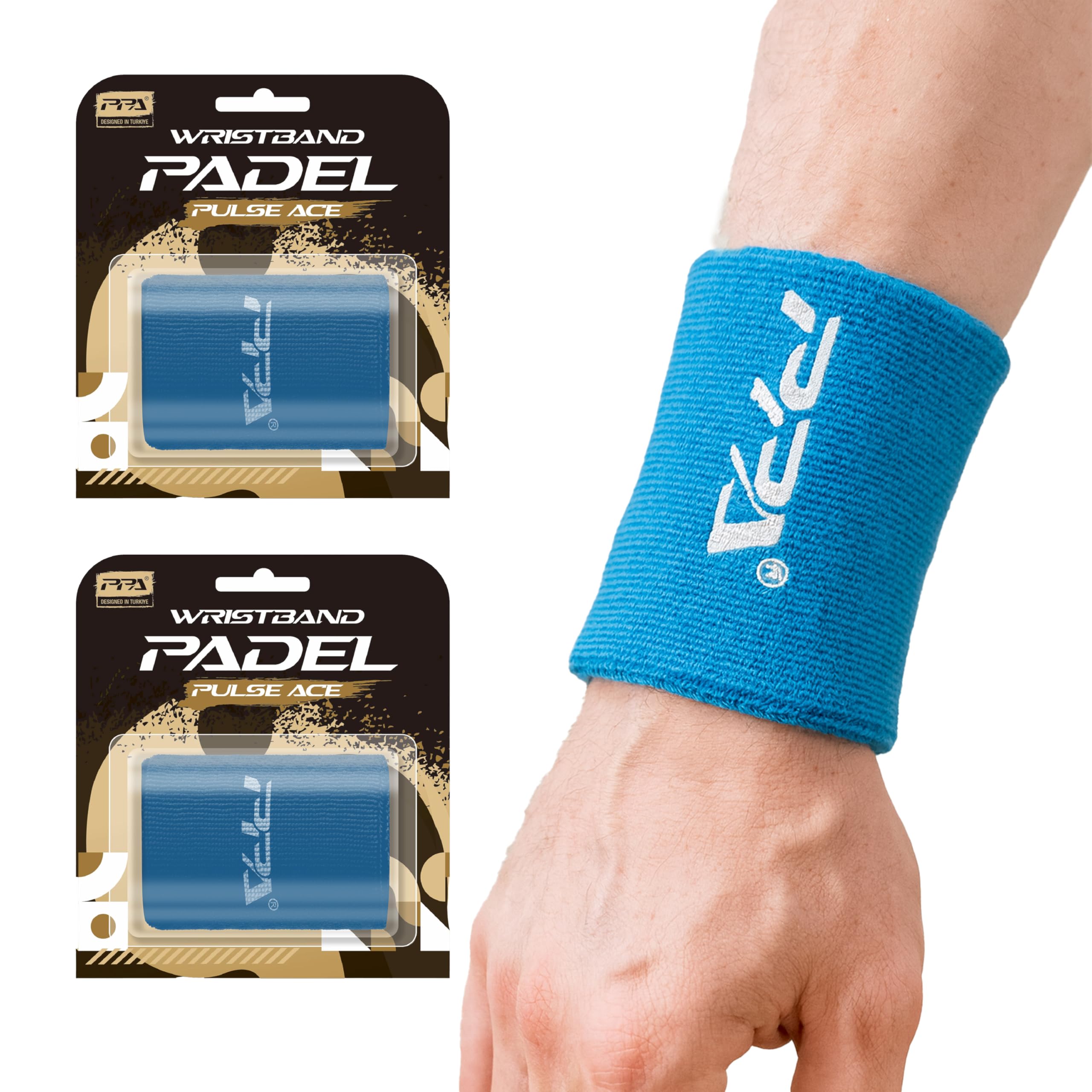 PADEL PULSE ACE Pro Wrist Sweat bands (Pack of 2) – Sweat Absorbent Sports Wristbands for Padel, Tennis, Gym & Running, Breathable Anti-Slip Wrist Support, 8×10 cm Blue