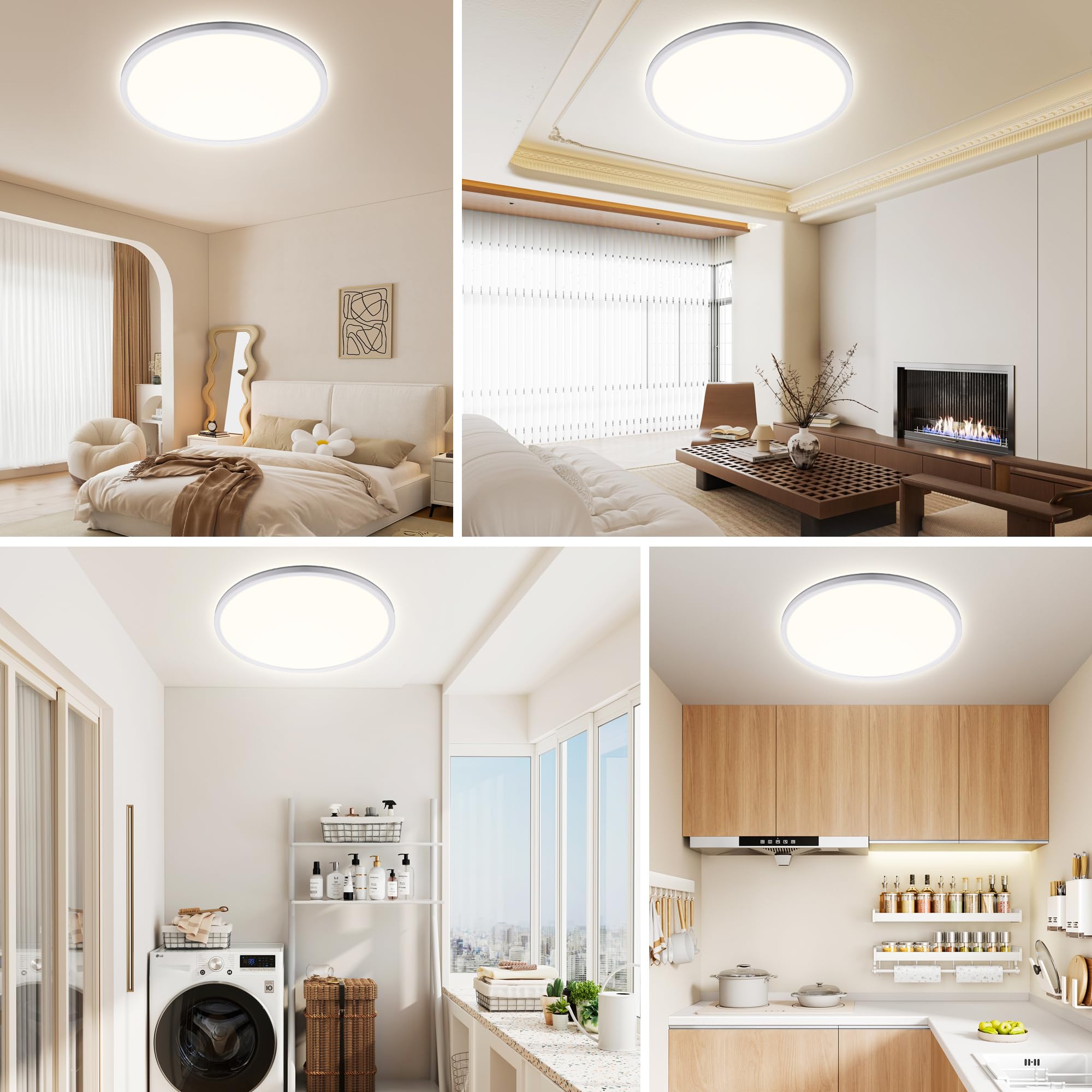 ONDTA LED Deckenleuchte Dimmbar 45W, 2700K-6500K 6700LM Deckenlampe Wohnzimmer, IP44 Küchenlampe Badezimmer Lampe Deck, Ultra Dünn LED Panel für Küchen Schlafzimmer, Weiß Rund Ø57 CM