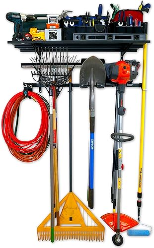 StoreYourBoard Tool Pro Essential - Estante de garaje, organizador de equipos, colgador de montaje en pared con estante superior