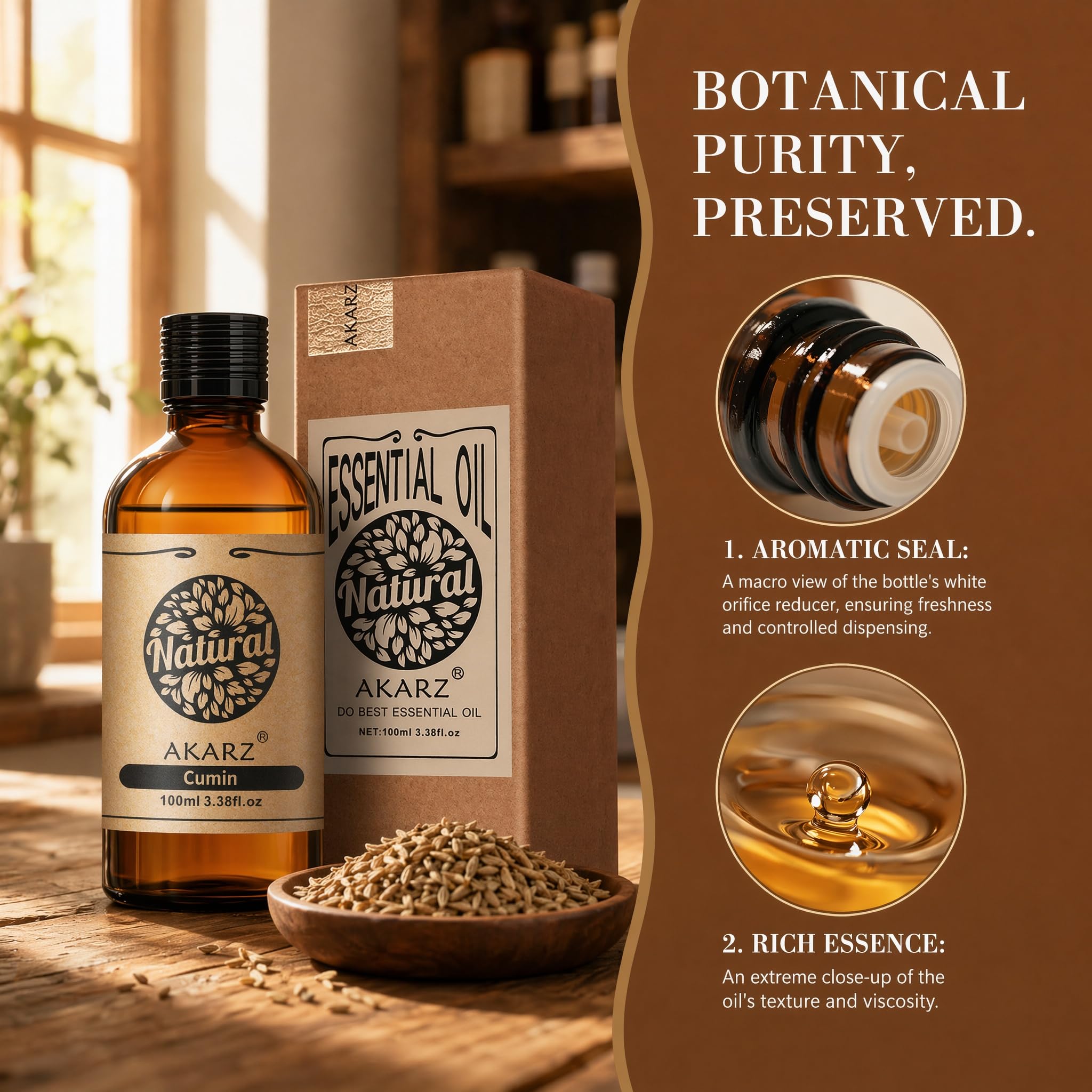 AKARZ 100ml Olejek esencjny z Kminek - Naturalny olejek aromatyczny do dyfuzorów, lamp aromatycznych i aromatów pomieszczeń