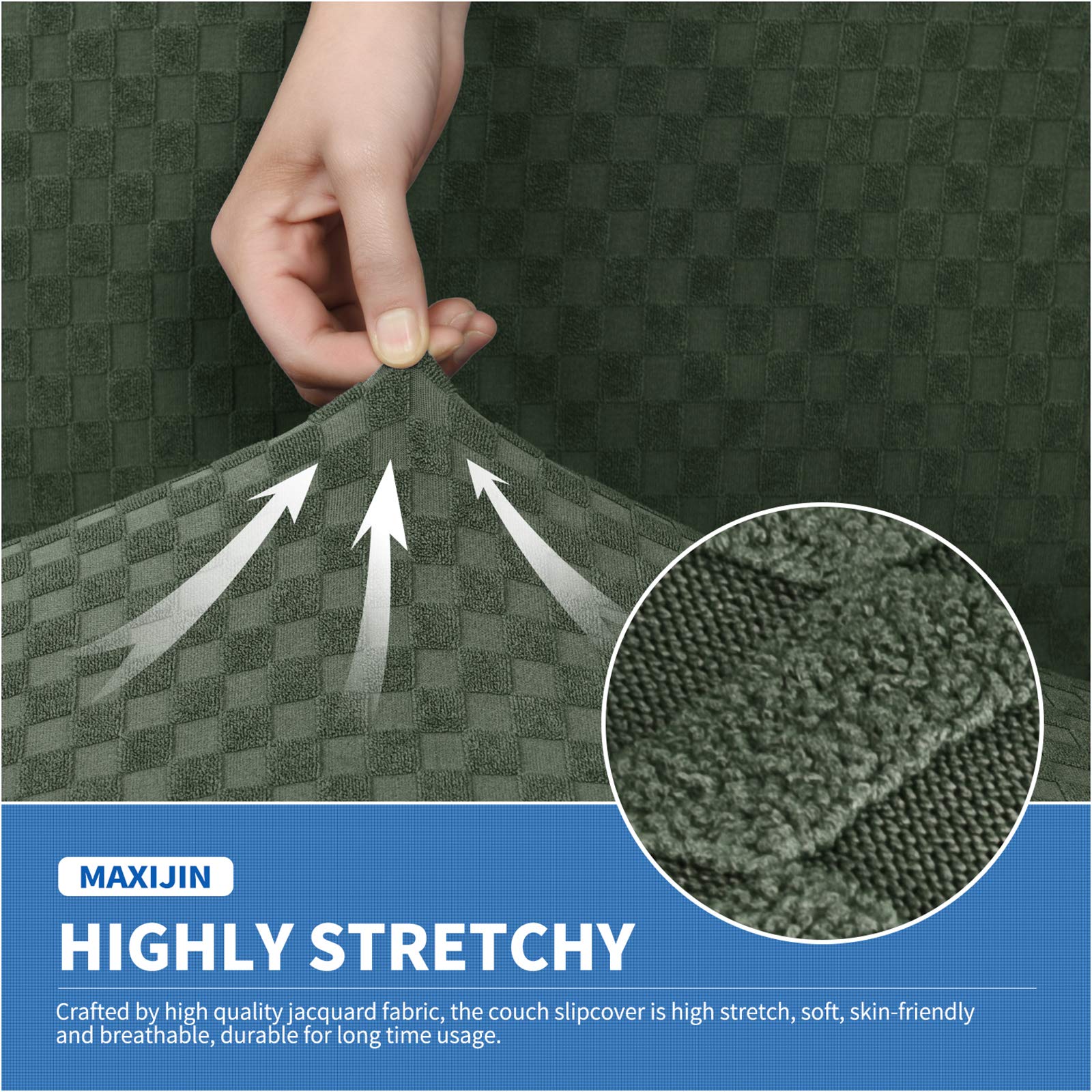 MAXIJIN Copridivano elasticizzato a 1 Posti con 1 Copricuscini, Copridivano antiscivolo monoposto con Copricuscino Separato per animali domestici, cani (1 Posto, Army Green)