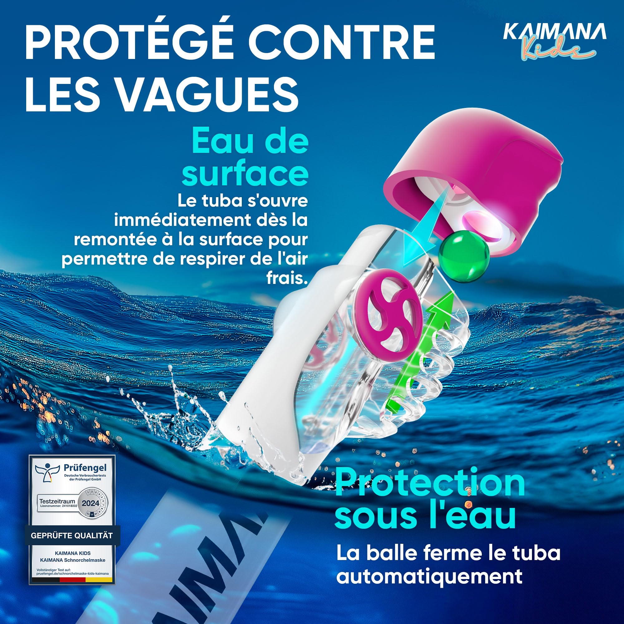 KAIMANA® Masque Plongée Adultes et Enfantes | Snorkeling Intégral Anti-Buée CO2 Safe | Tuba Adulte | Sac de Transport Inclus