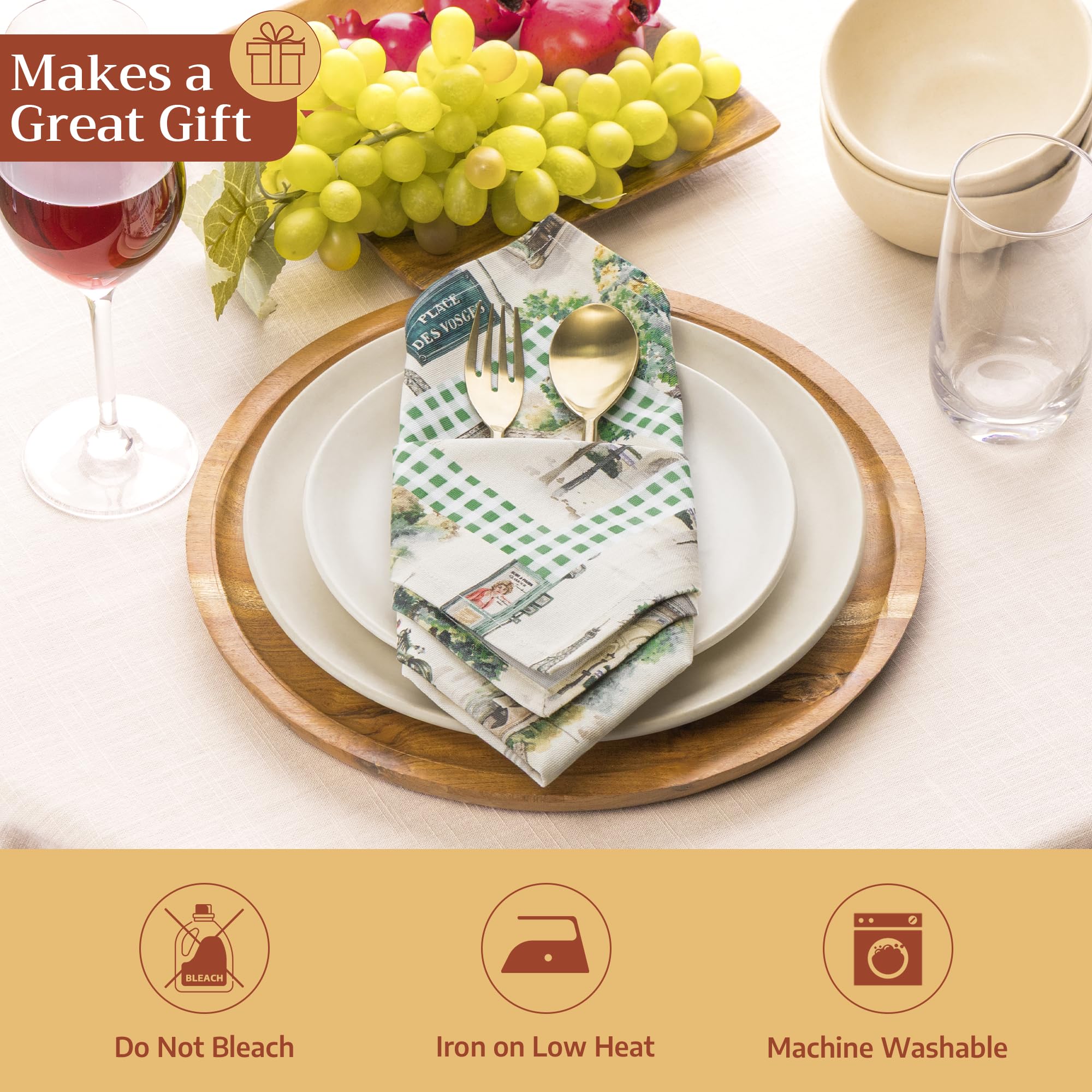 Maison d'Hermine Set di 4 tovaglioli di stoffa, 100% cotone, riutilizzabili, quadrati, lavabili, per cene, feste, matrimoni, ristoranti, Primavera Estate (Paris Voyage, 45 cm x 45 cm)