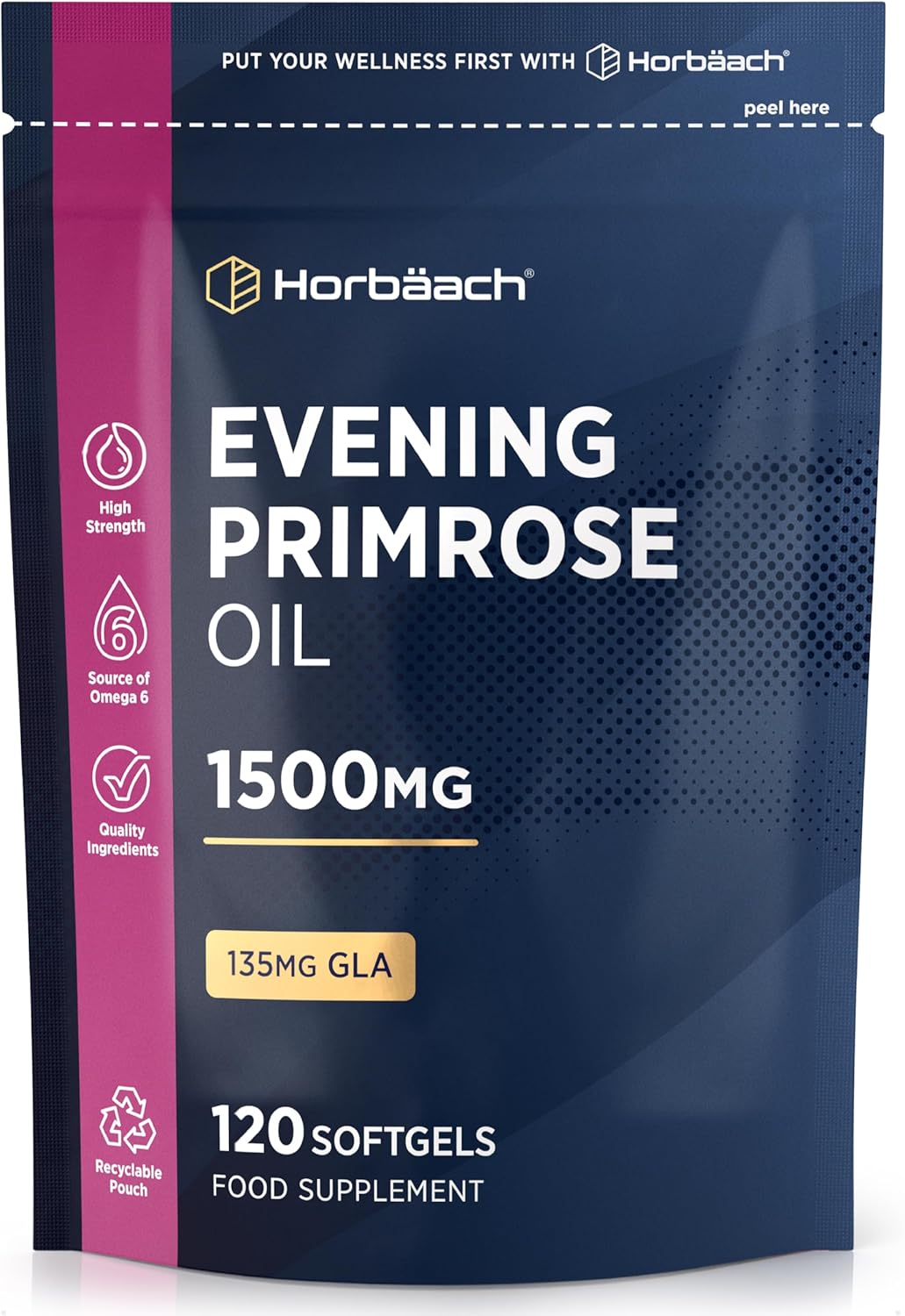 Teunisbloemolie Capsules 1500mg | 120mg koudgeperst GLA | 120 Evening Primrose Oil Capsules | Hooggedoseerd EPO | Horbaach