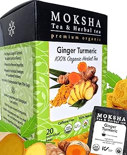 Pure Organic Turmeric Tea Bags with Ginger - Ginger Tea Bags with Turmeric Curcumin By Moksha Tea - 20 Turmeric Ginger Tea Bags