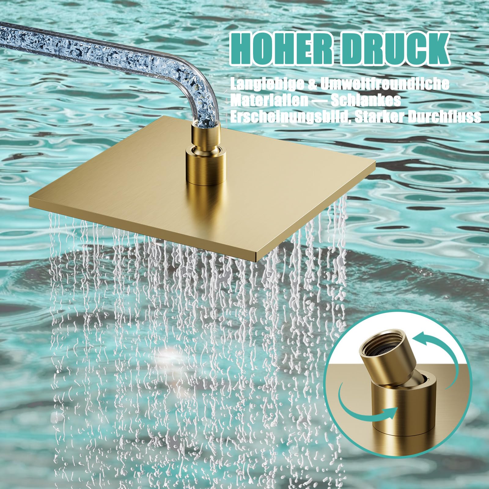 Rociador Ducha Efecto Lluvia con Filtro Antical Alcachofa de Ducha Grande de Acero Inoxidable, 360° Giro, Conexión G1/2 - Diseño Moderno para Baño, Piscinas