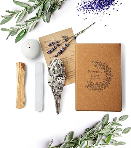 Kit de manchas de salvia con varillas de incienso de salvia blanca natural de California, palitos de palo, selenita, vela espiritual para limpieza