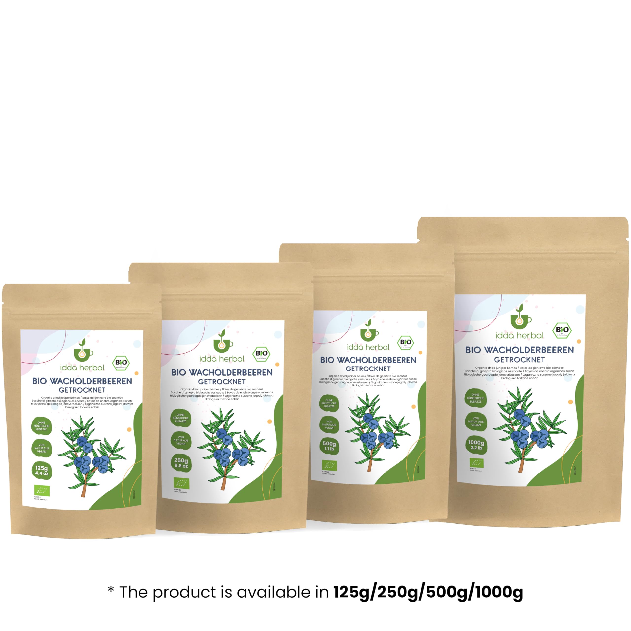 IDDA Herbal Bacche di Ginepro BIO Essiccate 1kg, Ginepro Bacche Bio senza Zuccheri, Frutta Secca