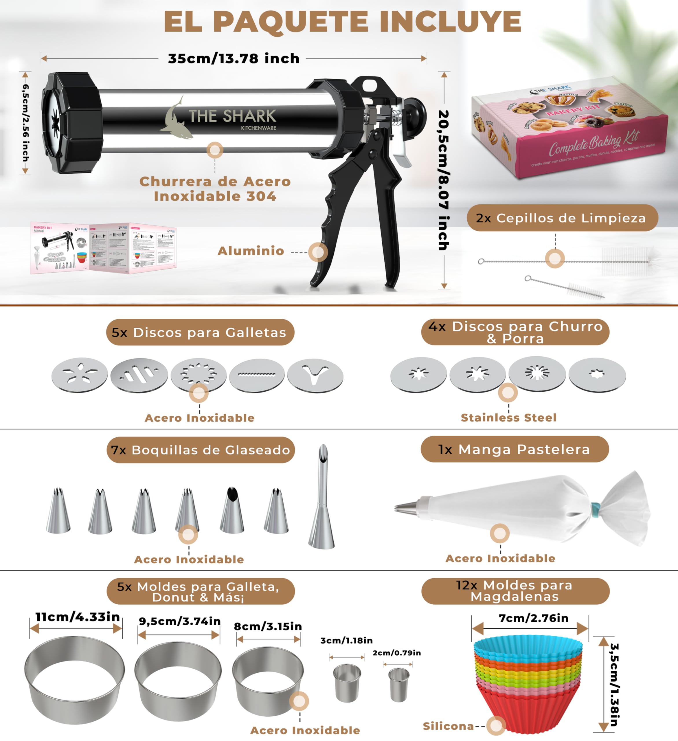 Churro Maker Machine, Stainless Steel, Maquina para hacer Churros Rellenos, Churreras para Churros, Maquina de Churros Profesional, Baking Supplies for Home Bakers,Baking Set for adults,Bakeware Sets