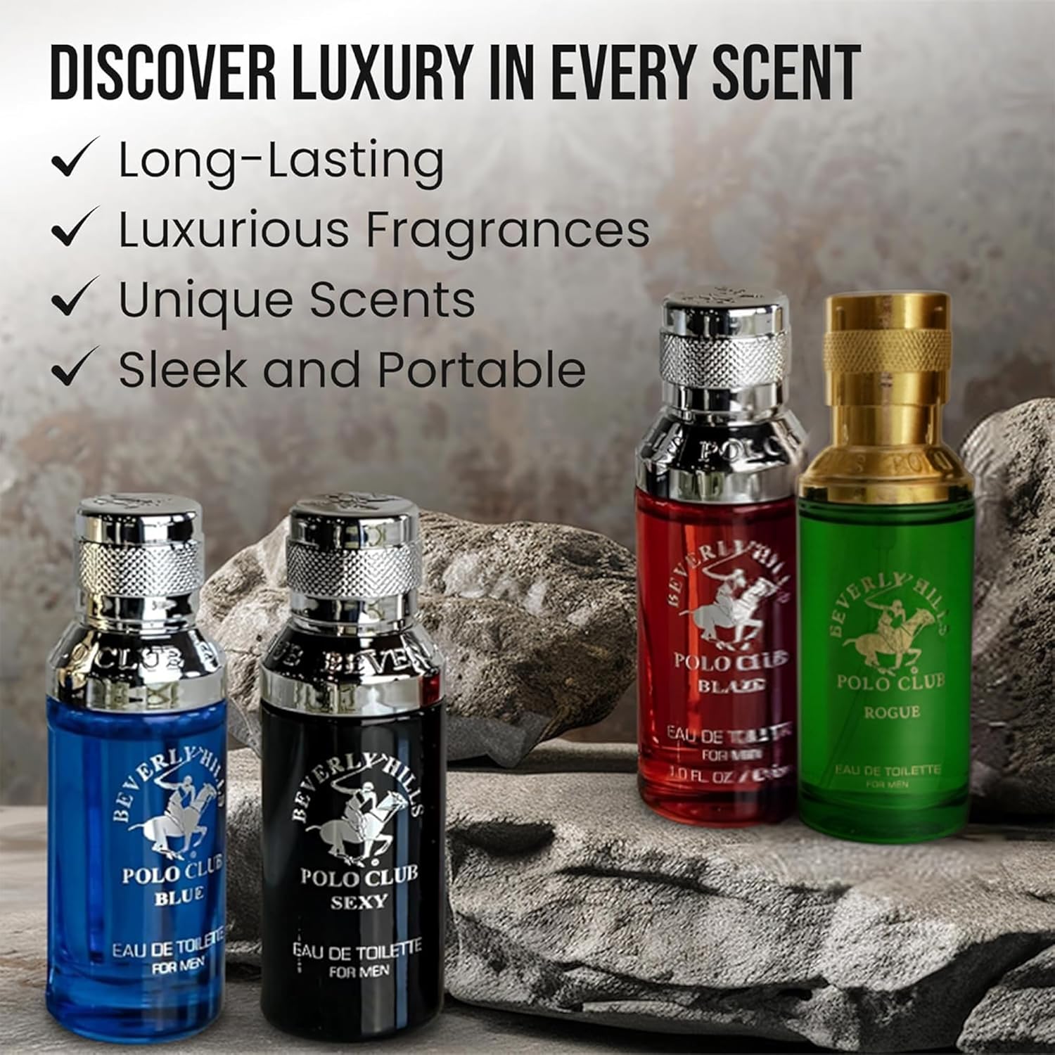 Beverly Hills Polo Club Men's Fragrance Collection - 4 Premium Eau de Toilette Colognes (1oz Each) - Diverse, Long-Lasting Scents: Blaze, Blue, Rogue, Sexy - Ideal Gift Set for Him - Image 5
