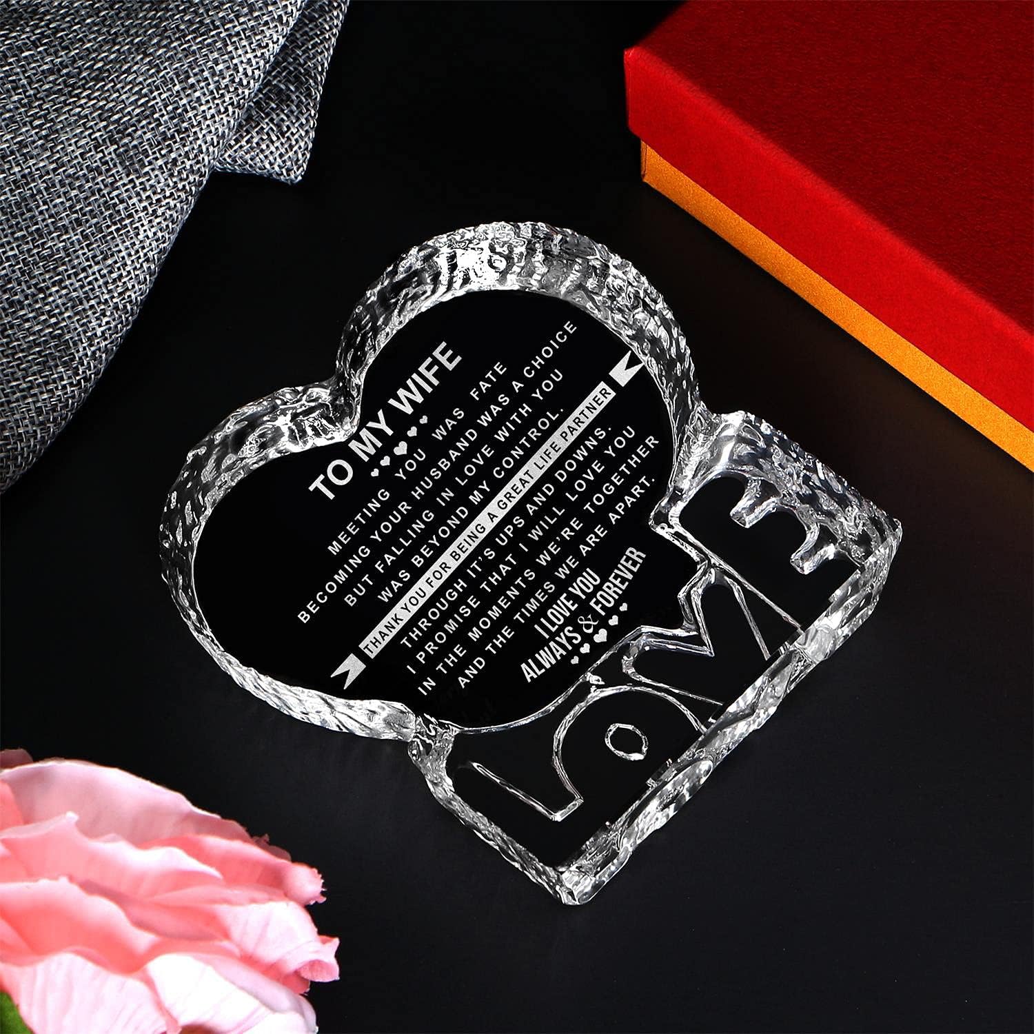 KWOOD Engraved Heart-Shaped Crystal Valentine's Day Mother's Gifts for Wife, Custom Crystal Couples Wedding Anniversary Romantic Gifts for Her Wife - Image 3