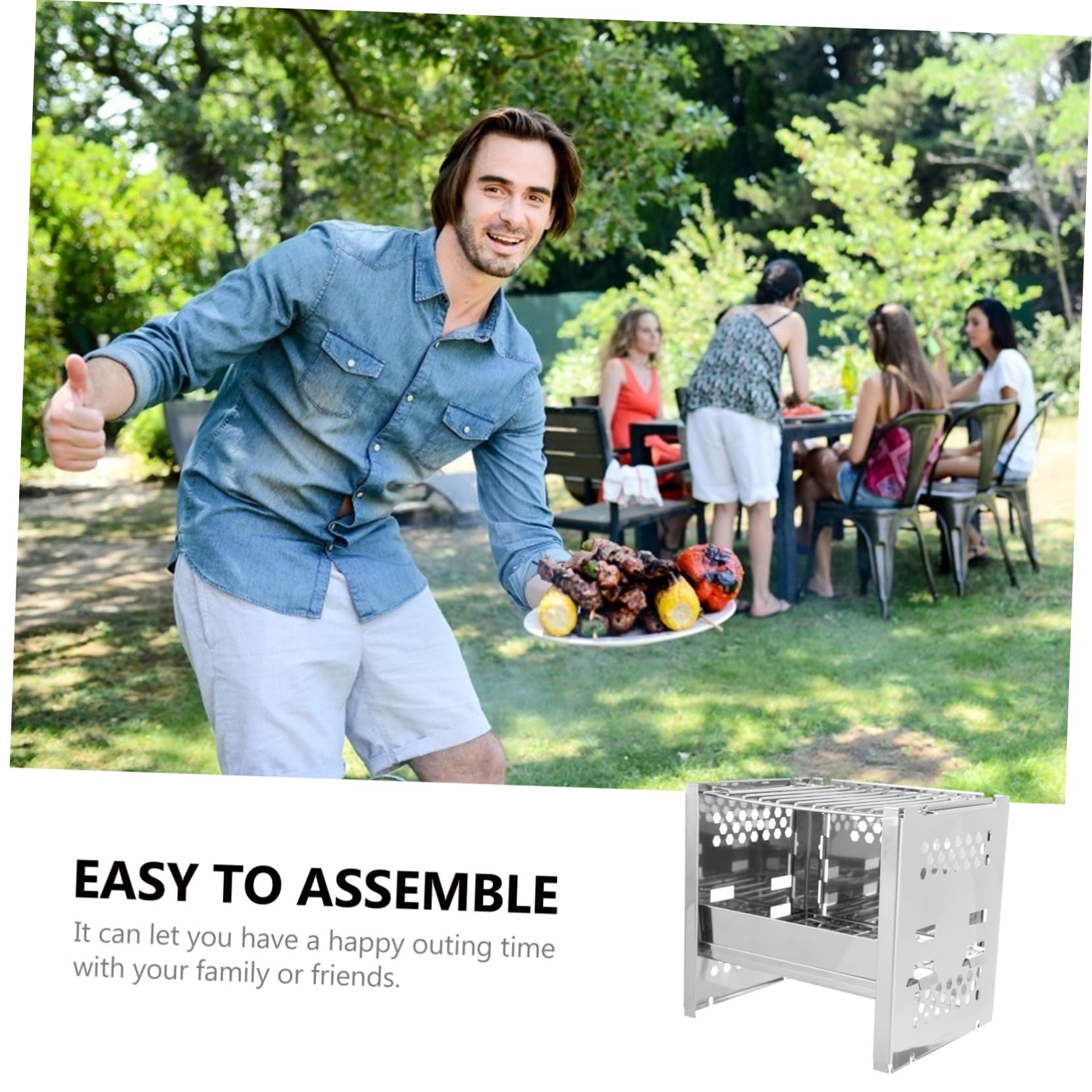 Abaodam Parrilla de Barbacoa Portátil de Acero Inoxidable Parrilla para Exteriores para Camping Picnic de Barbacoa Compacta Fácil de Transportar