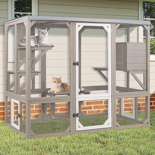 Ketive Catio Outdoor Cat Enclosure Cat House, Cat Cage Condo Indoor Playpen Kitty House Shelter with Multi Platforms, Waterproof Roof, Pull-Out Tray (59" L x 27.5" W x 47.2" H) - 59" L x 27.5" W x 47.2" H