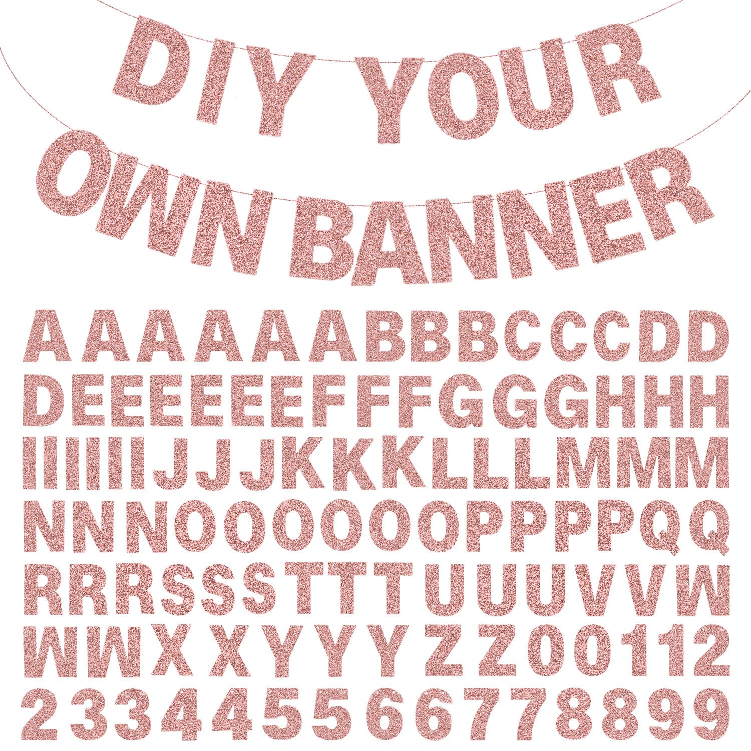 Photo 1 of 107 Pieces Glitter A-Z Letters and Numbers Banner – DIY Custom Alphabet and Number Garland Kit for Birthday, Wedding, Graduation, Baby Shower, New Year and Party Decorations (Rose Gold)