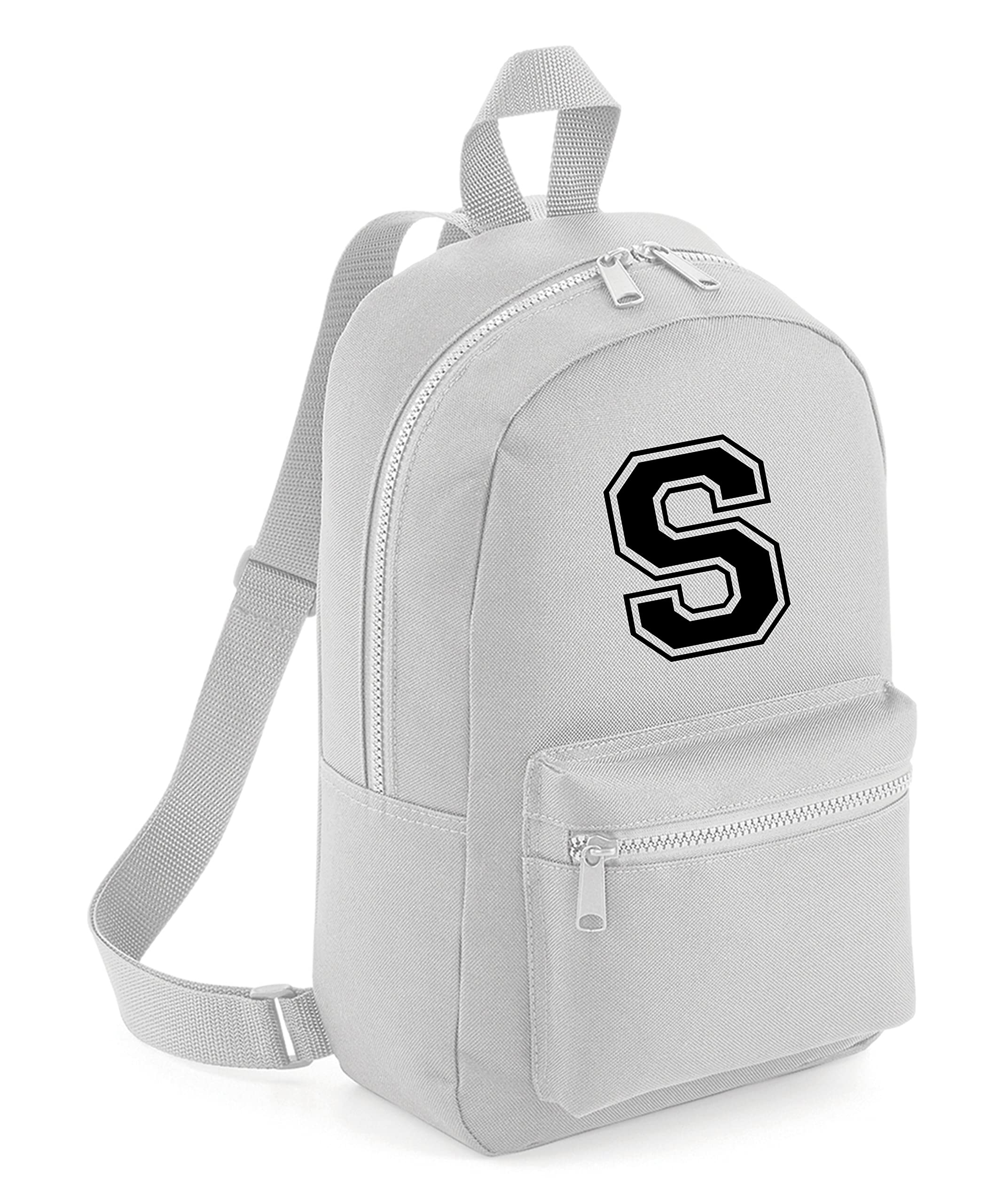 Personalised Alphabet Fashion Backpack, Customised Boys/Girls For School/Gym/Sports Accessory PE Kit Bag (Light Grey)
