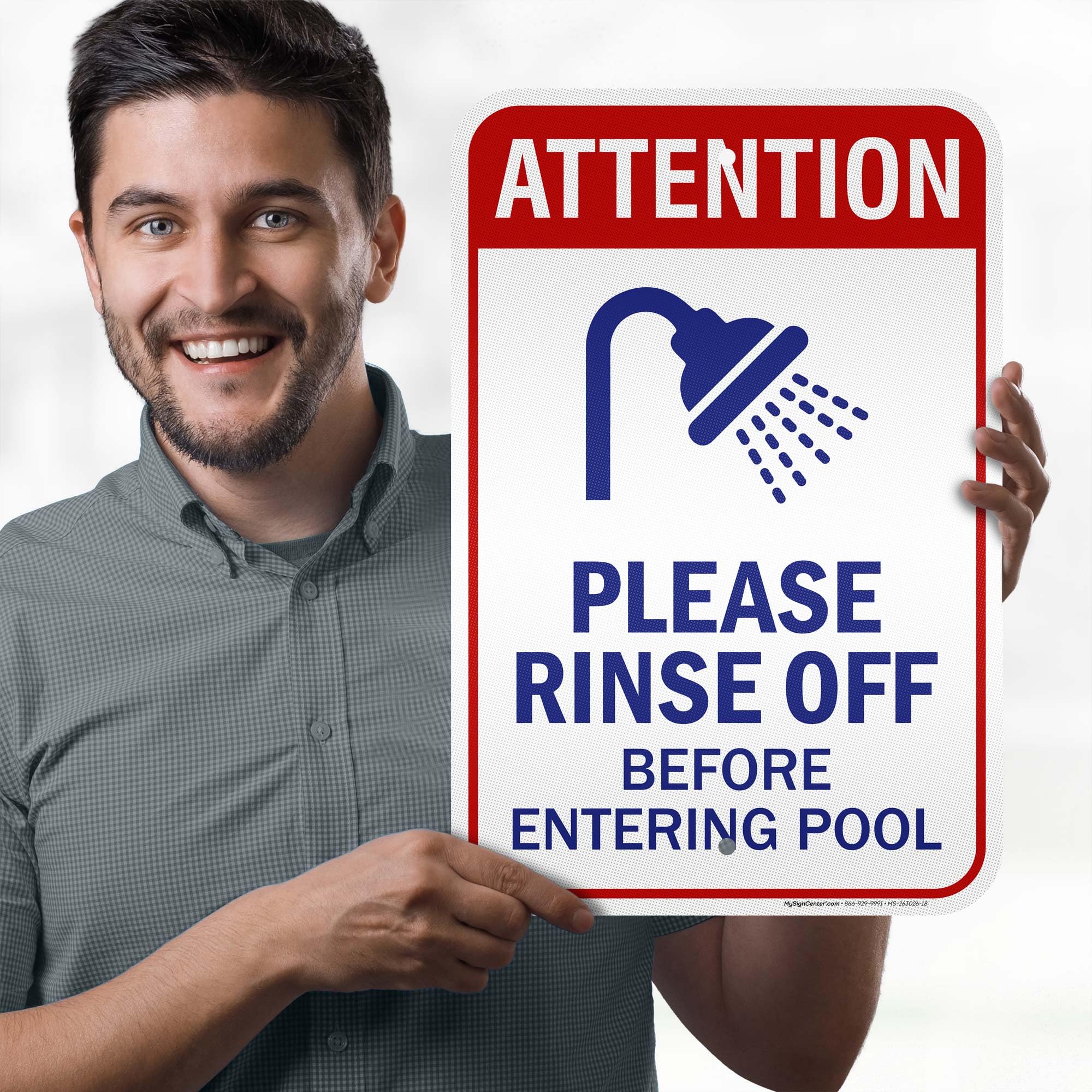 Attention Please Rinse Off Before Entering Pool Sign, 12x18 Inches, 3M EGP Reflective .063 Aluminum, Fade Resistant, Made in USA by My Sign Center