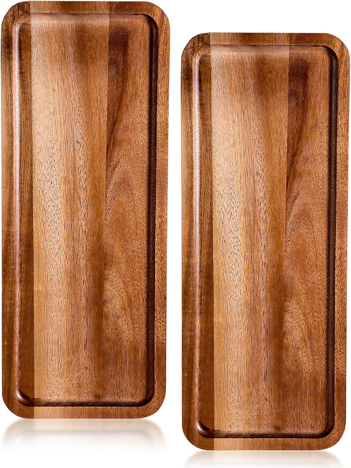 Small Charcuterie Boards Rectangular Long Wooden Platters Acacia Wood Serving Tray 2 Pcs Wooden Tray Kitchen Charcuterie Platter for Food Cookie Dessert Fruit Snack, 14" x 5.5" x 0.6" 14*5.5 inch (2 Pack)