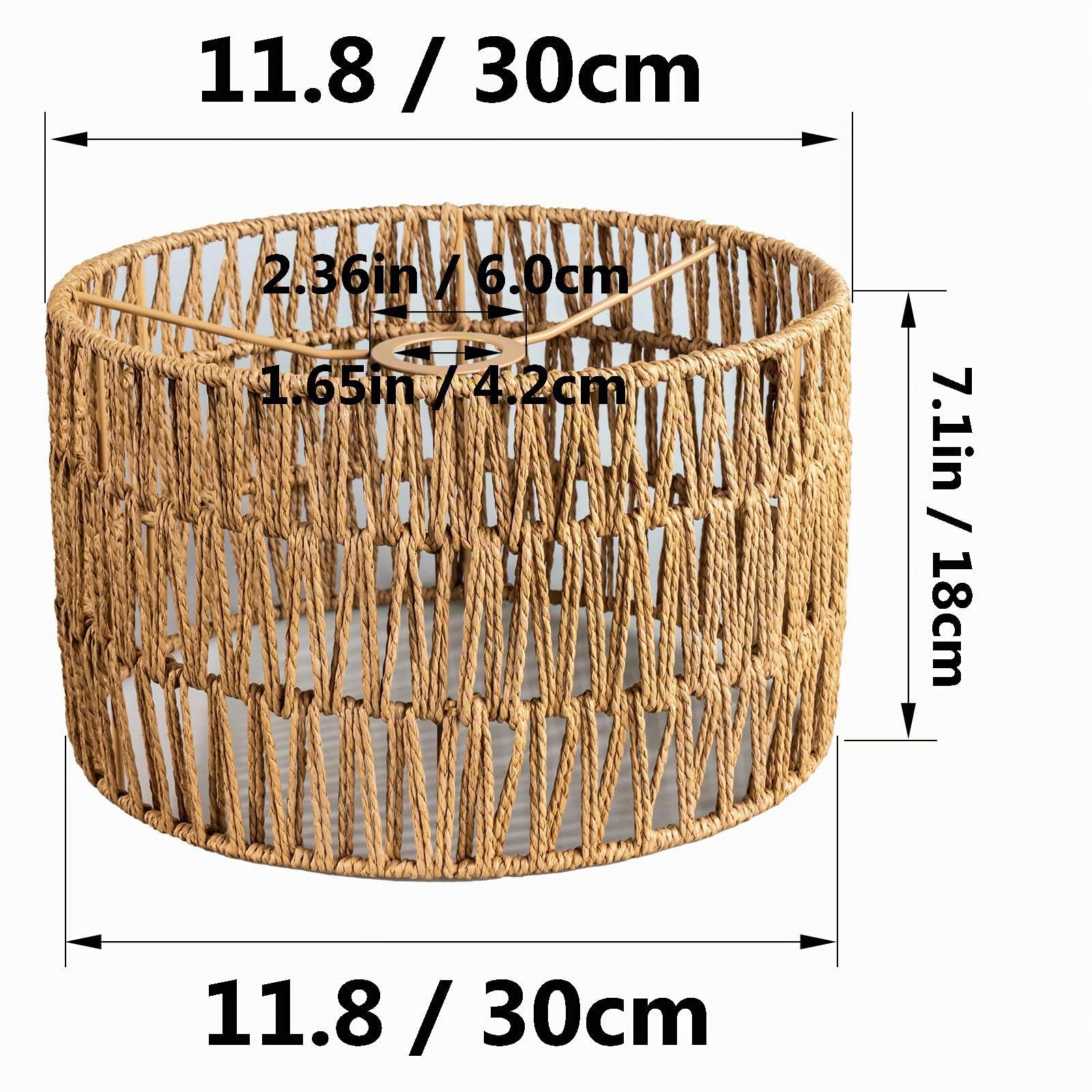 Abat-jour suspendu bohème en rotin - Un must have pour tous ceux qui aiment leur propre style créatif (marron, 30 Da. x 18 H)
