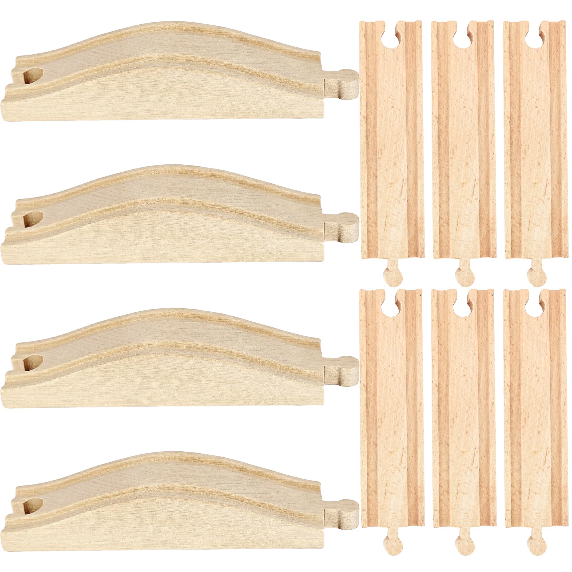 10 Pack Wooden Train Train Track Expansion Packs Hardwood Ramp Track Pieces Accessories Rollings Hills Ascending Wood Train Track Compatible with All Major Wooden Railways