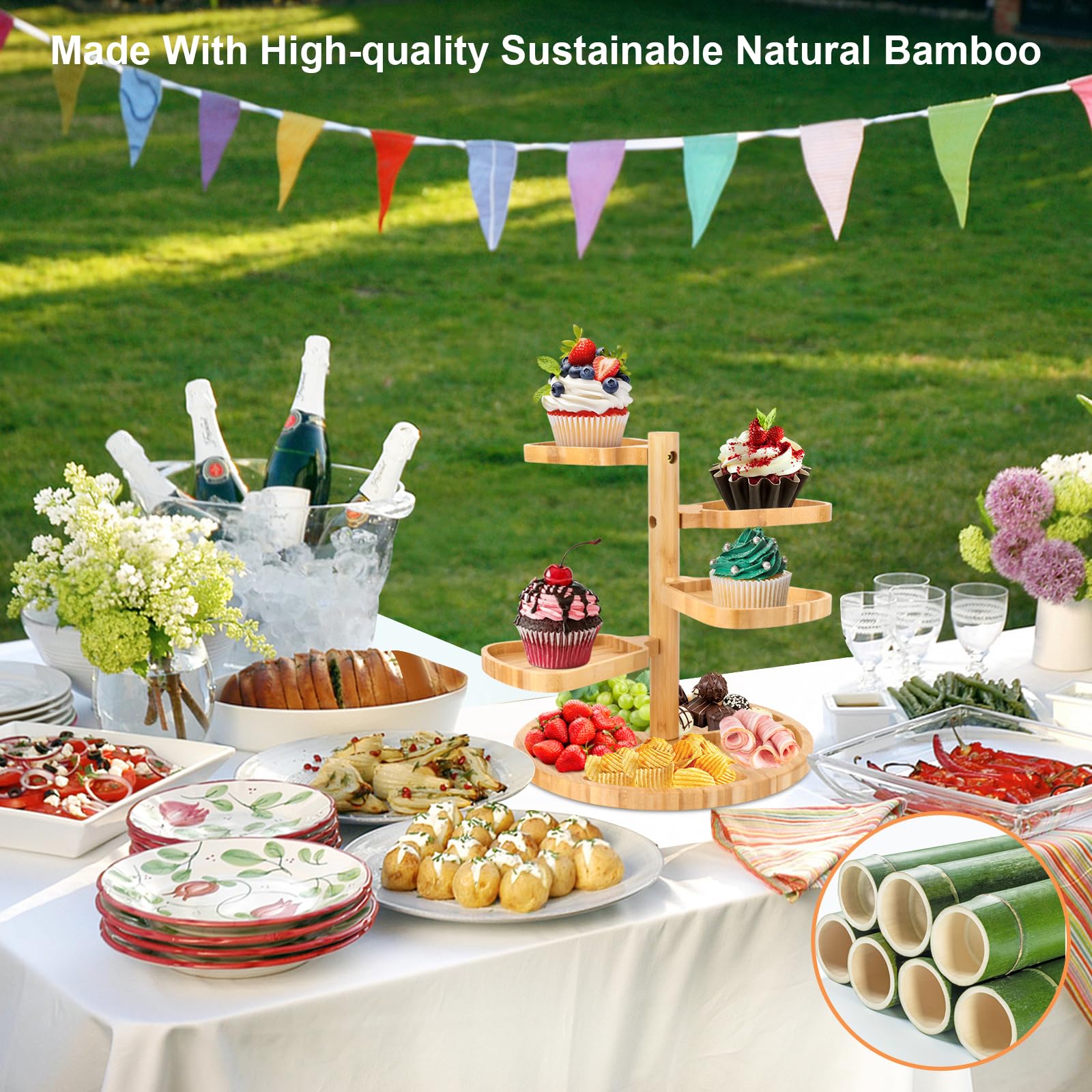 16" Rotating Charcuterie Board For Cheese And Meat - Lazy Susan Charcuterie Boards Round Compartments 360 Rotating Plates Serving Food Lazy Susan Cheese Board A - View #3