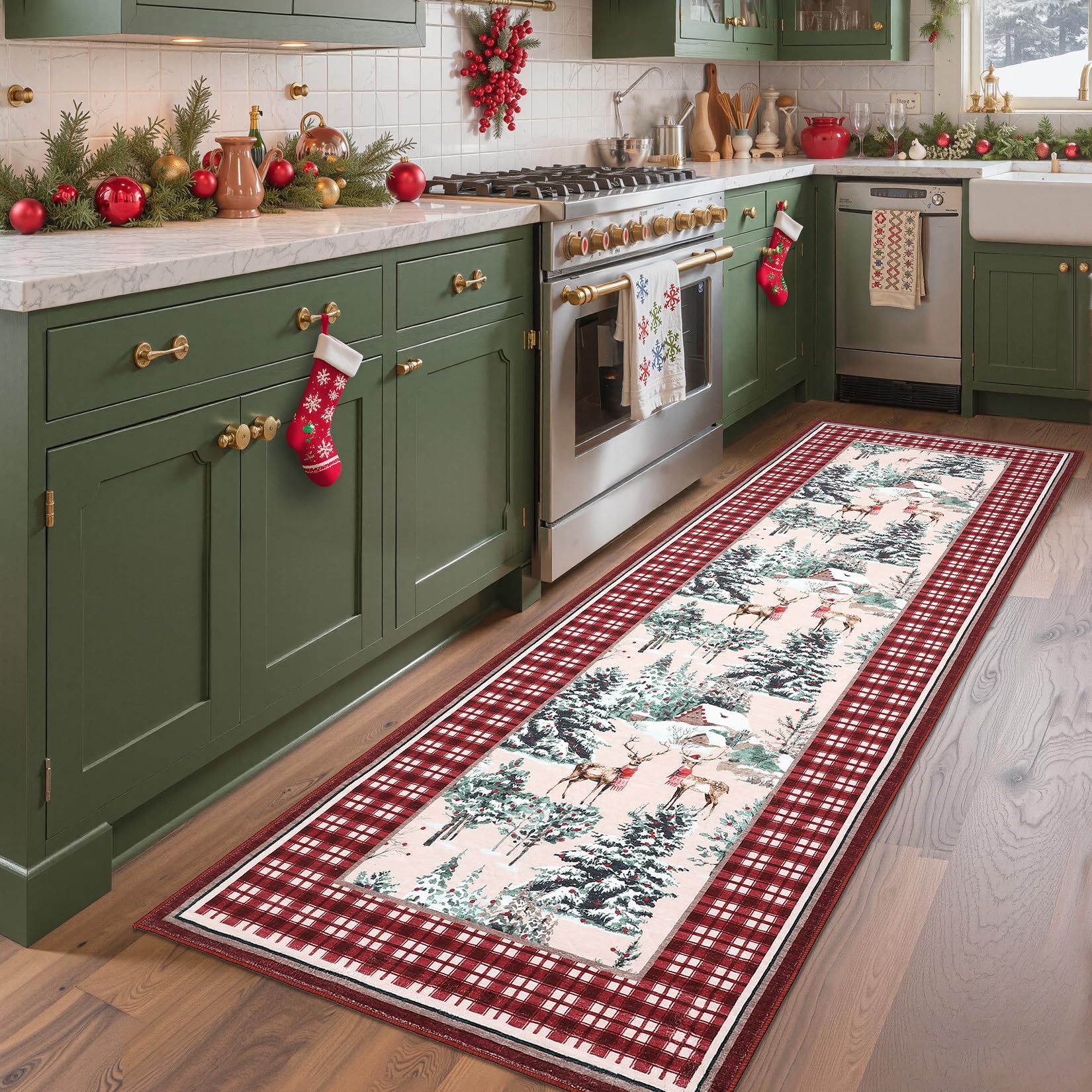 GarveeHome Christmas Washable Runner Rug 2 5x8 Holiday Decor Runners for Kitchen Soft Low Pile Christmas Tree and