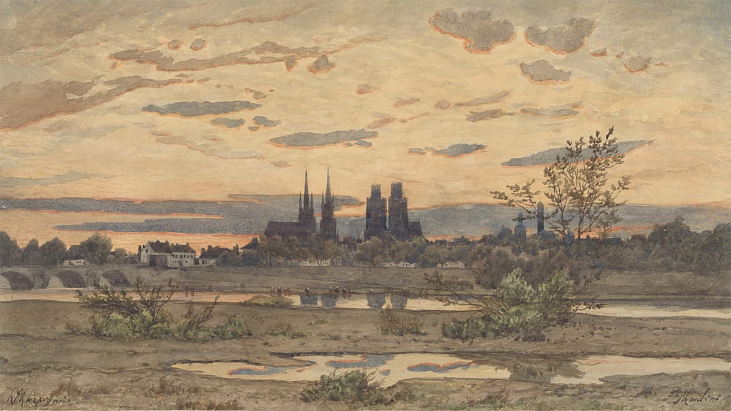 SERENDIPITP Vintage Wall Art Canvas Nordic Poster Canvas Print Picture a View of Moulins by Henri Harpignies Wall Art Poster for Home Decor 60x90cm