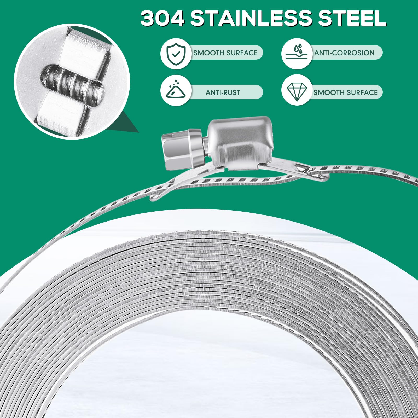Blulu Kit assortito di fascette stringitubo in acciaio inox, 50 pezzi, include 2 cinghie in metallo da 5 m, 48 chiusure grandi morsetti regolabili a vite senza fine, reggiatura in metallo di 2