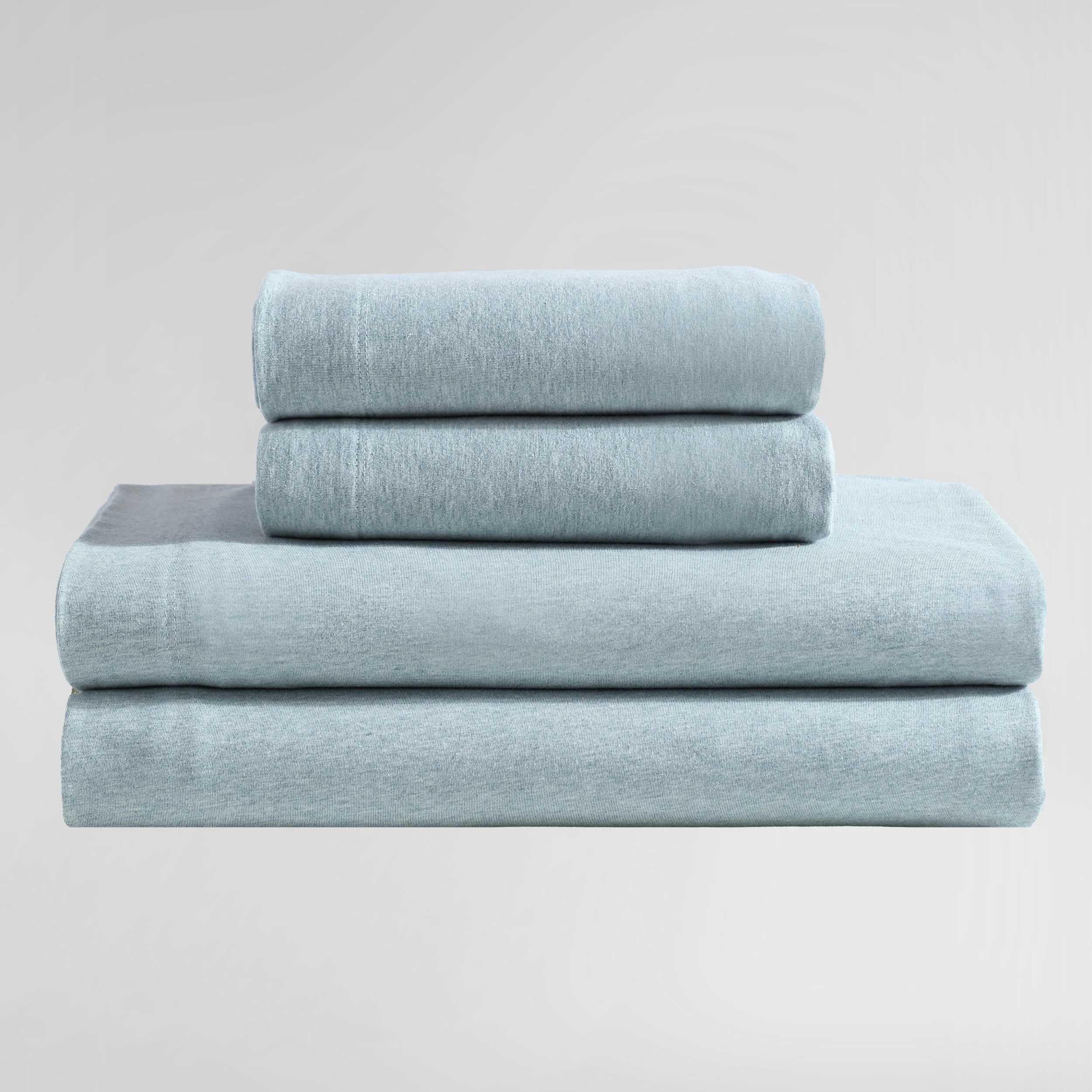 Calvin Klein - Sábanas de Cama King, Juego de Ropa de Cama de Jersey de Mezcla de algodón con Bolsillos Profundos, Esenciales de Ropa de Cama súper Suaves y acogedores (algodón Moderno Aguamarina