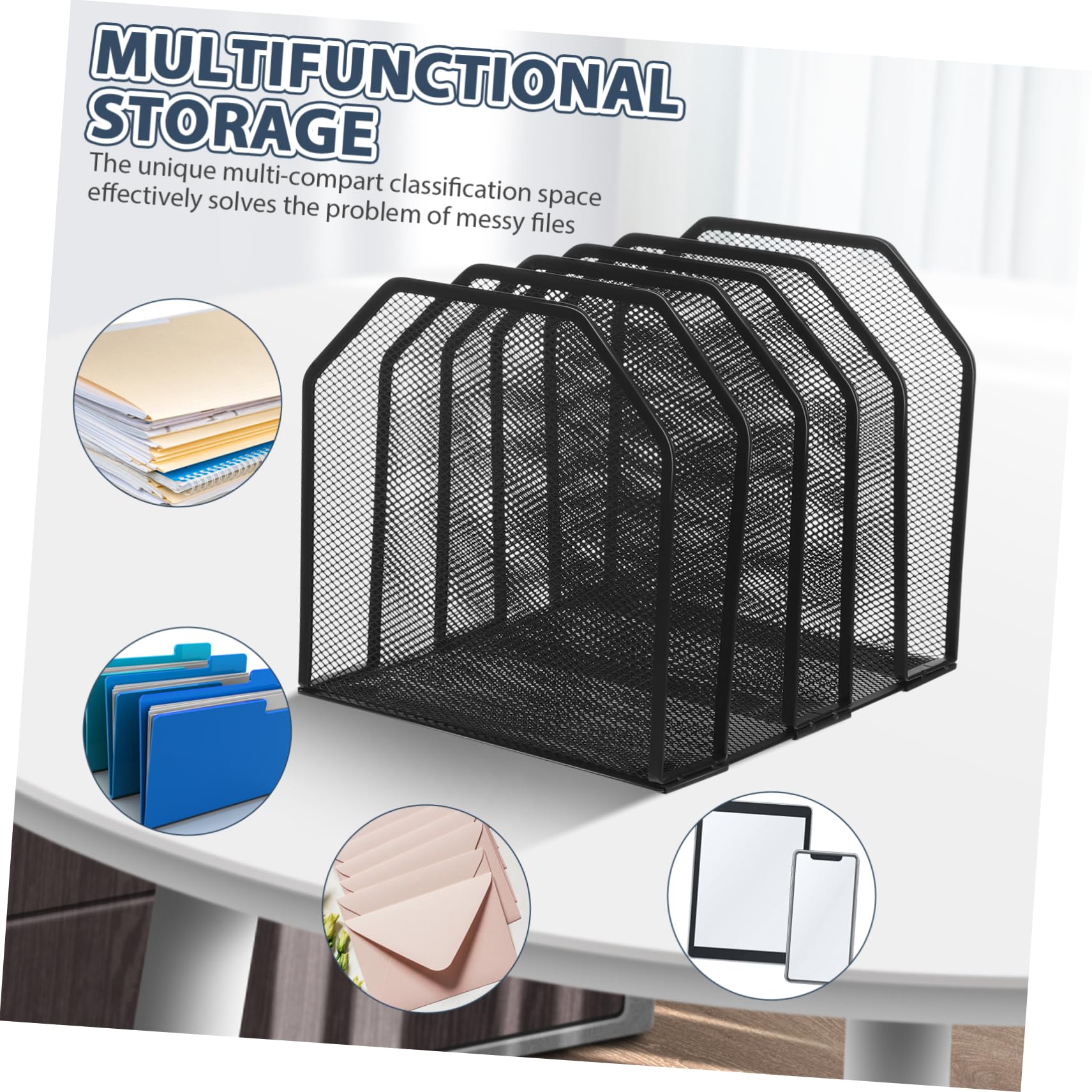 jojofuny Organizador de Escritorio de Malla Metálica Archivador Vertical para Oficina y Aula Compartimentos para Carpetas de Secciones Bandeja para Documentos y Escolar