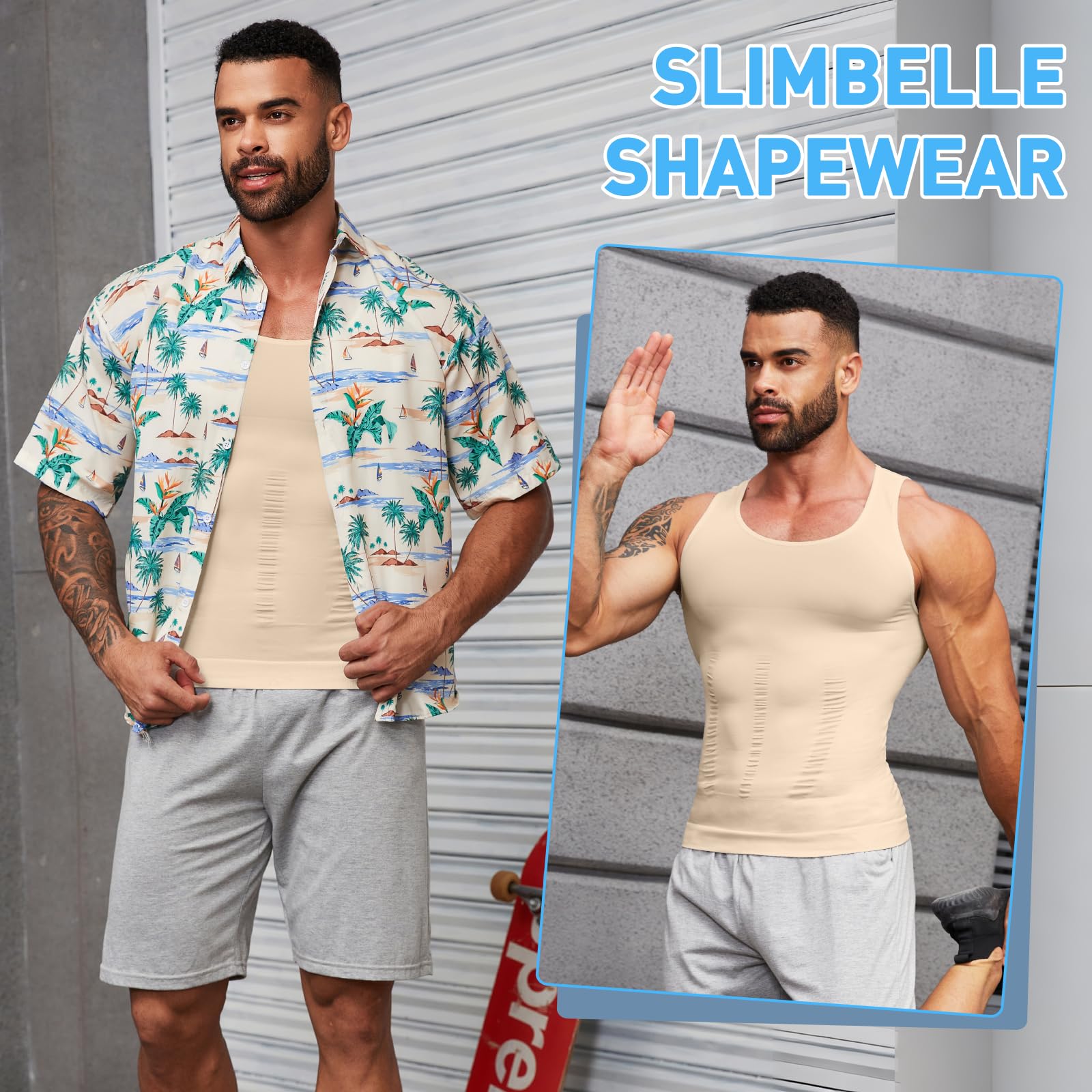 SLIMBELLE Body Shaper męski elastyczny podkoszulek męski Tight Compression Shirt modelująca talię modelująca figurę brzuch koszulka męska