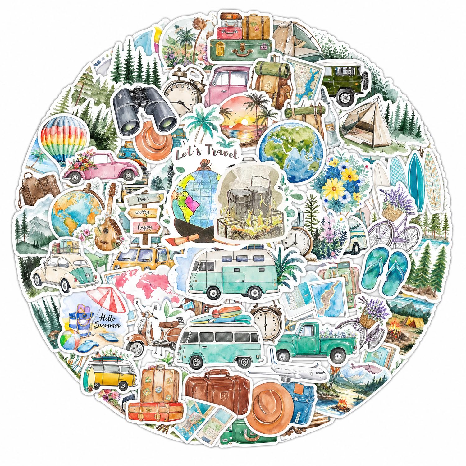 100 Pcs Vintage Outdoor Travel Stickers | PVC Waterproof Scrapbooking Stickers for Luggage Laptop Skate Water Cup DIY