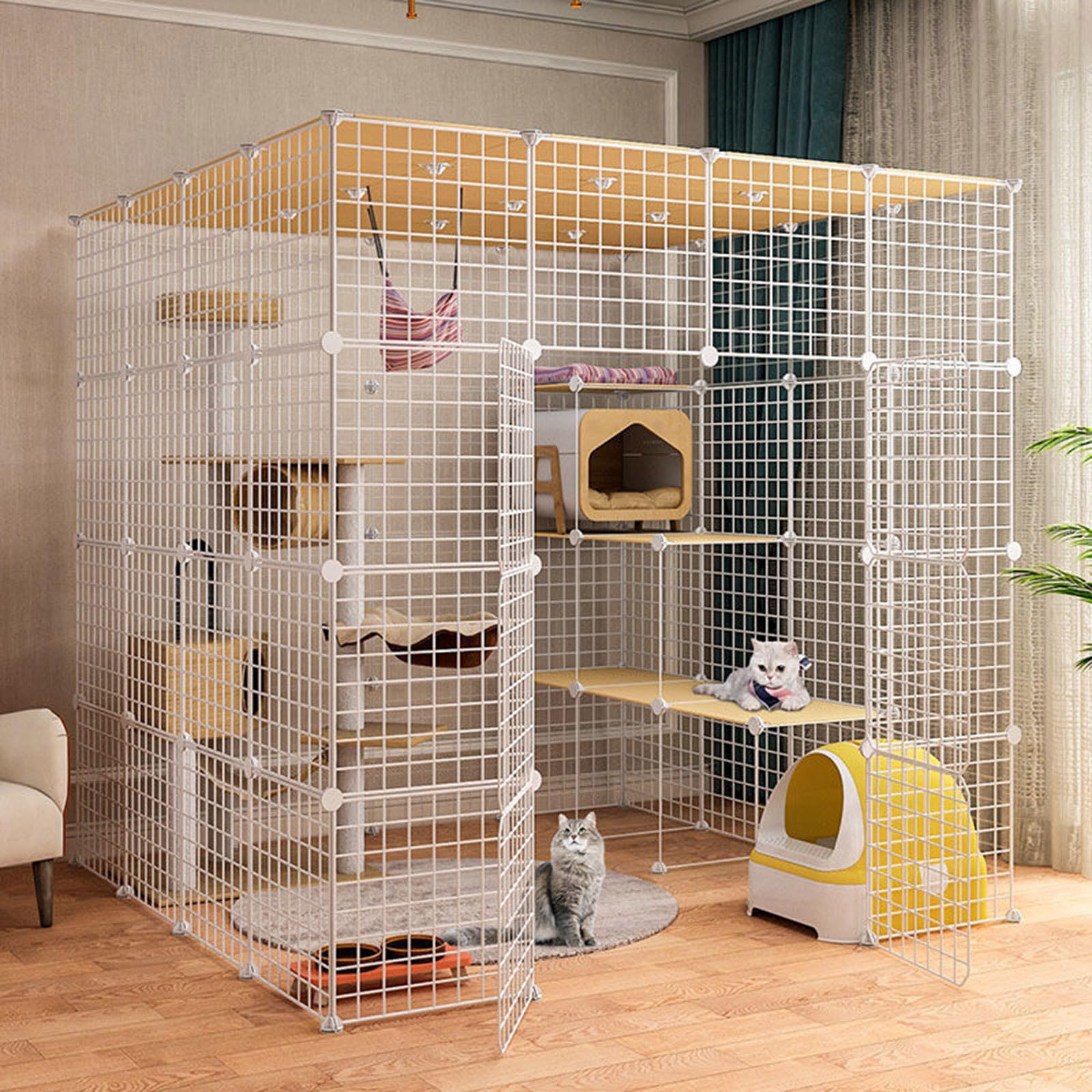 Gabbia per gatti extra large, in filo metallico staccabile, per 1-3 gatti, spaziosa e sicura, per uso interno, facile da montare e pulire
