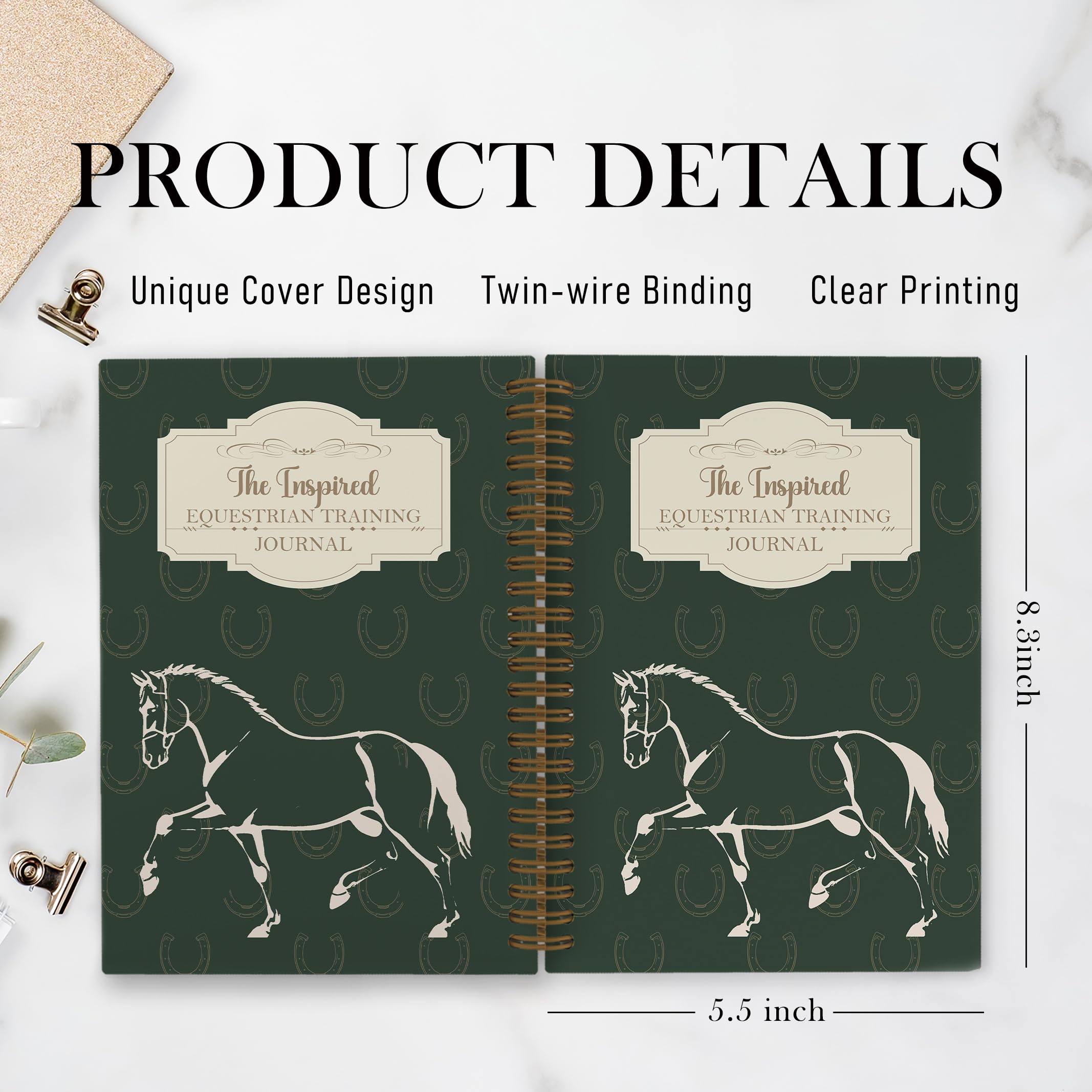 QLMX Cuaderno en espiral de entrenamiento ecuestre, diario de caballos, cuaderno de caballos, regalos ecuestres para mujeres parrillas, suministros de oficina para entrenadores de caballos, regalos