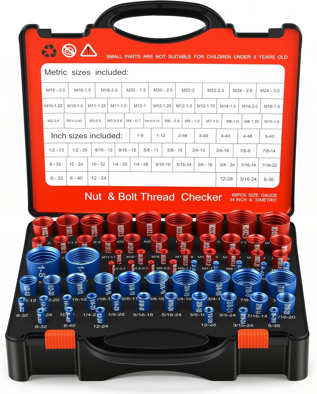 66 Pcs Nut and Bolt Thread Checker - 34 Standard & 32 Metric, Detachable Bolt Size Finder Tool, Screw and Nut Identifier Thread Gauge Especially for Tight Spaces