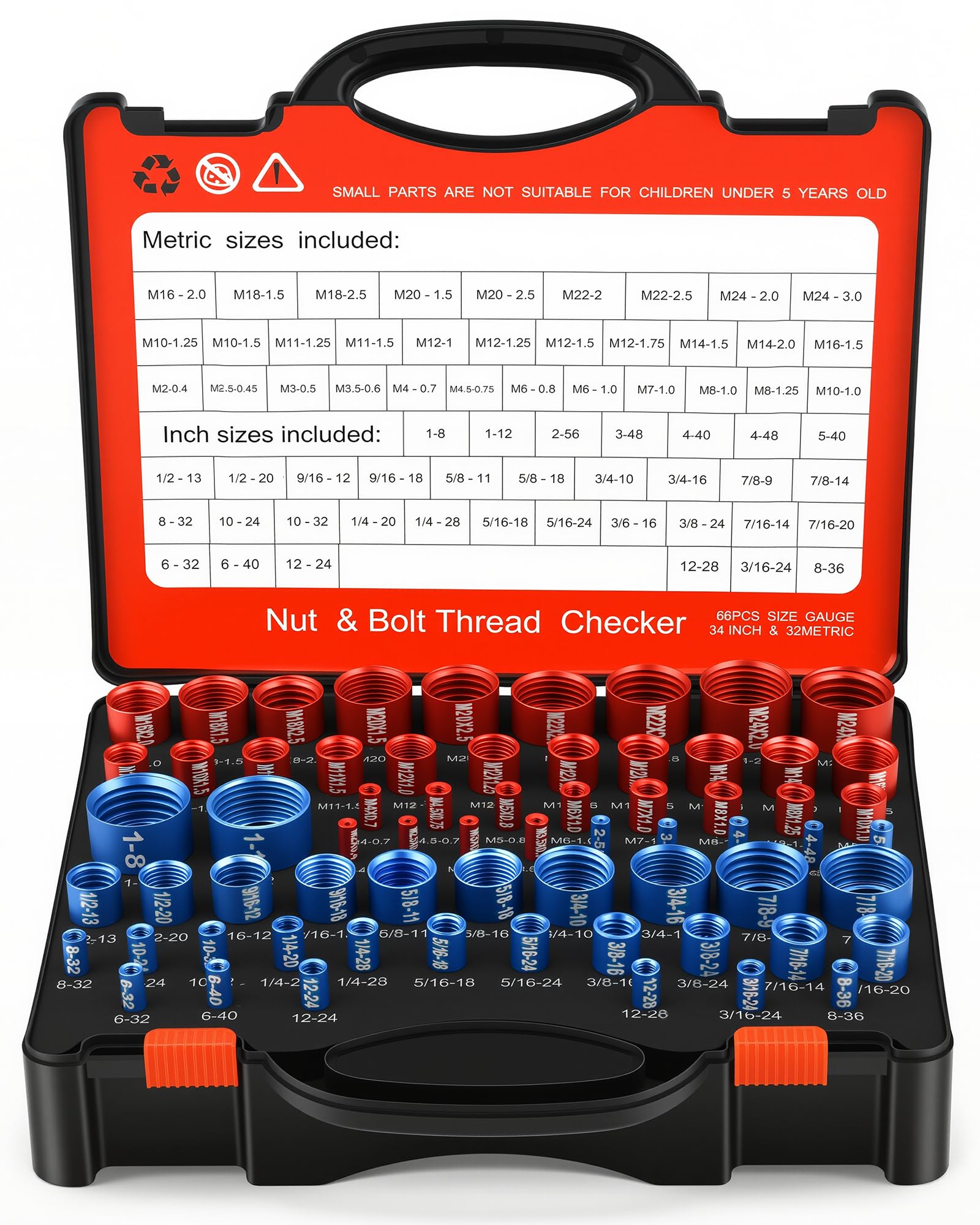 66Pcs Nut and Bolt Thread Checker, 34 SAE/32 Metric Thread Gauge